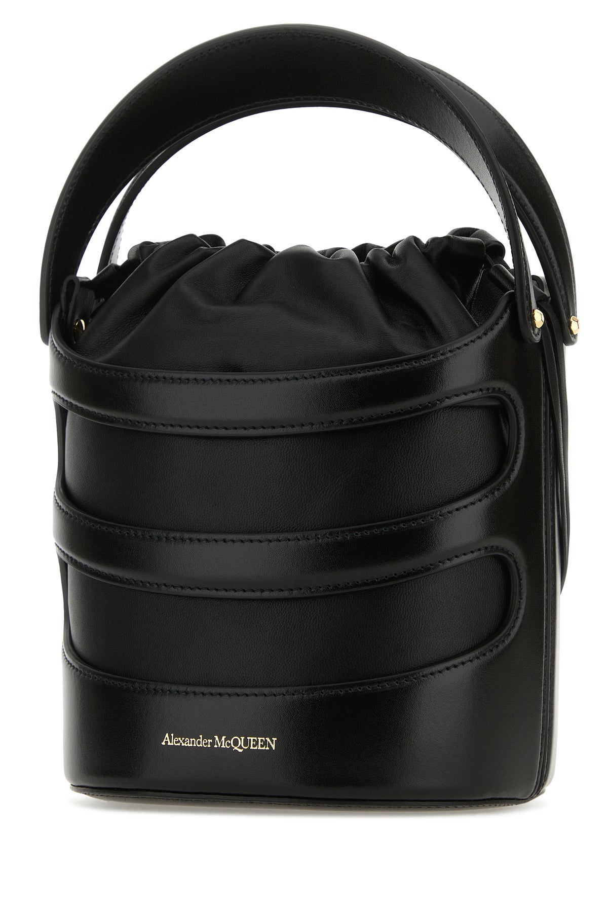Alexander McQueen Borsa a secchiello The Rise in pelle nera, view 2