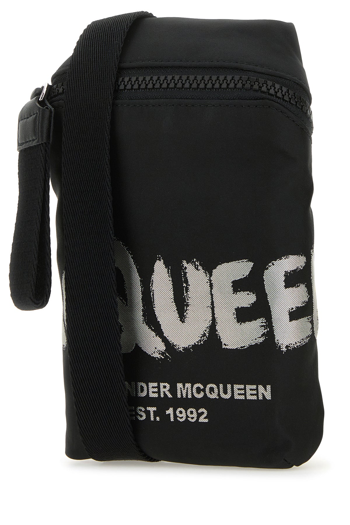 Alexander McQueen Borsa a tracolla McQueen Graffiti in tessuto nero, view 2