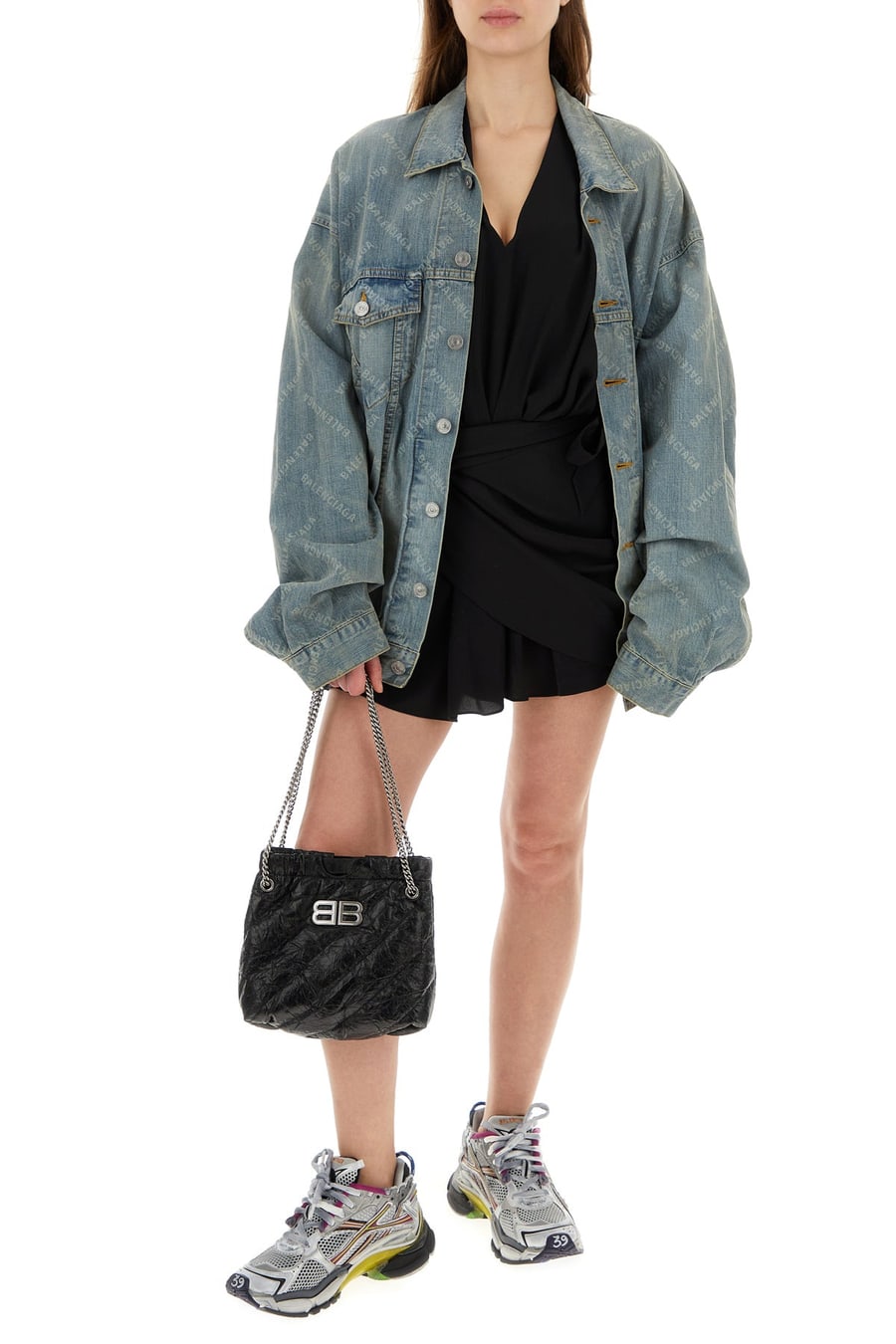 Balenciaga Mini abito in crepe nero, view 6