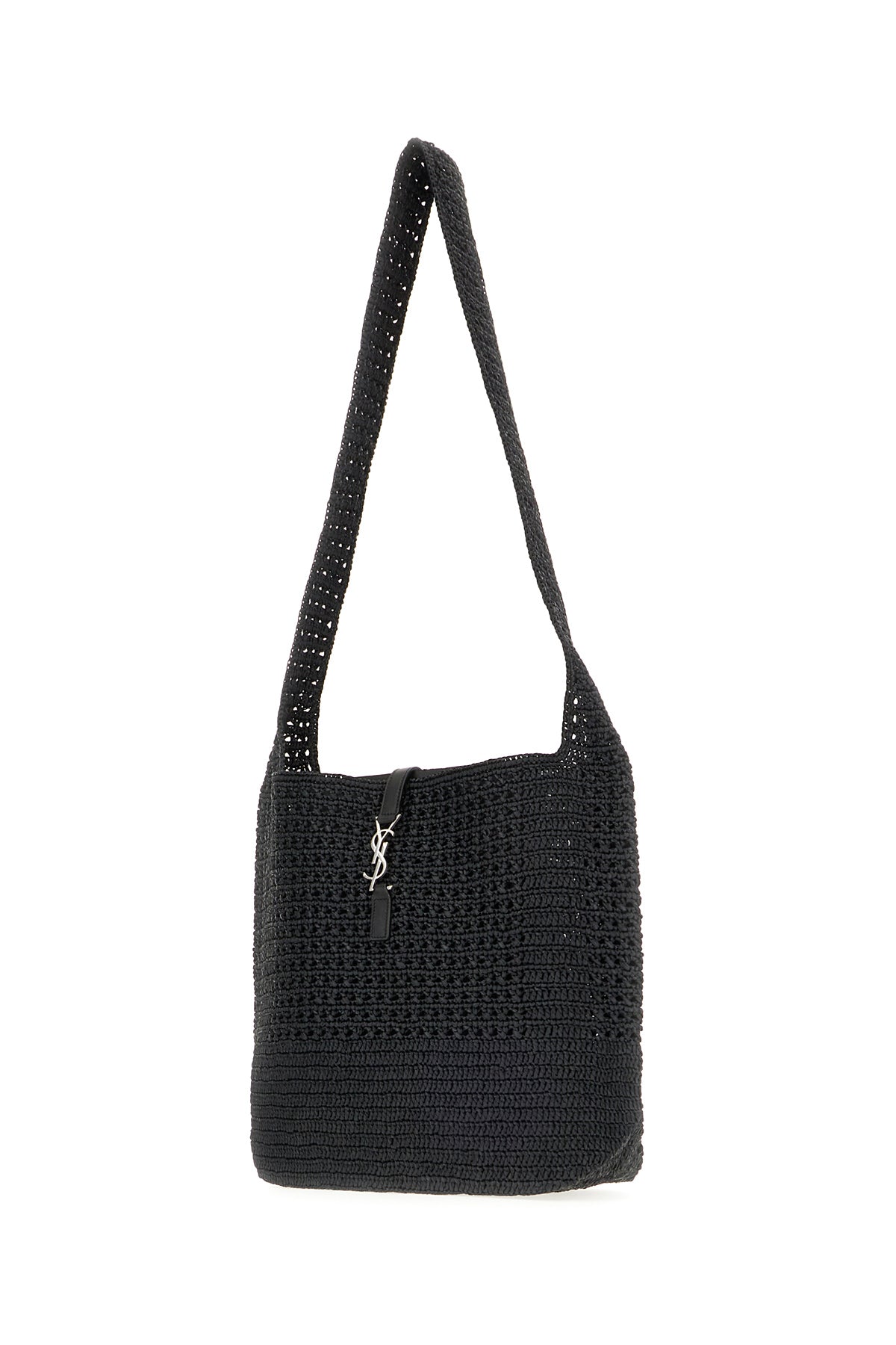 Saint Laurent Borsa a spalla Le 5 à 7 media in rafia nera, view 2