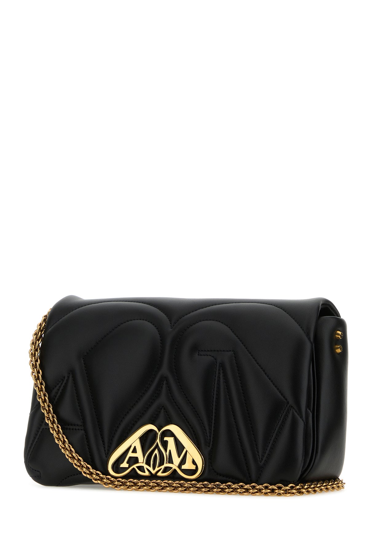 Alexander McQueen Borsa a spalla Seal piccola in pelle nera, view 2