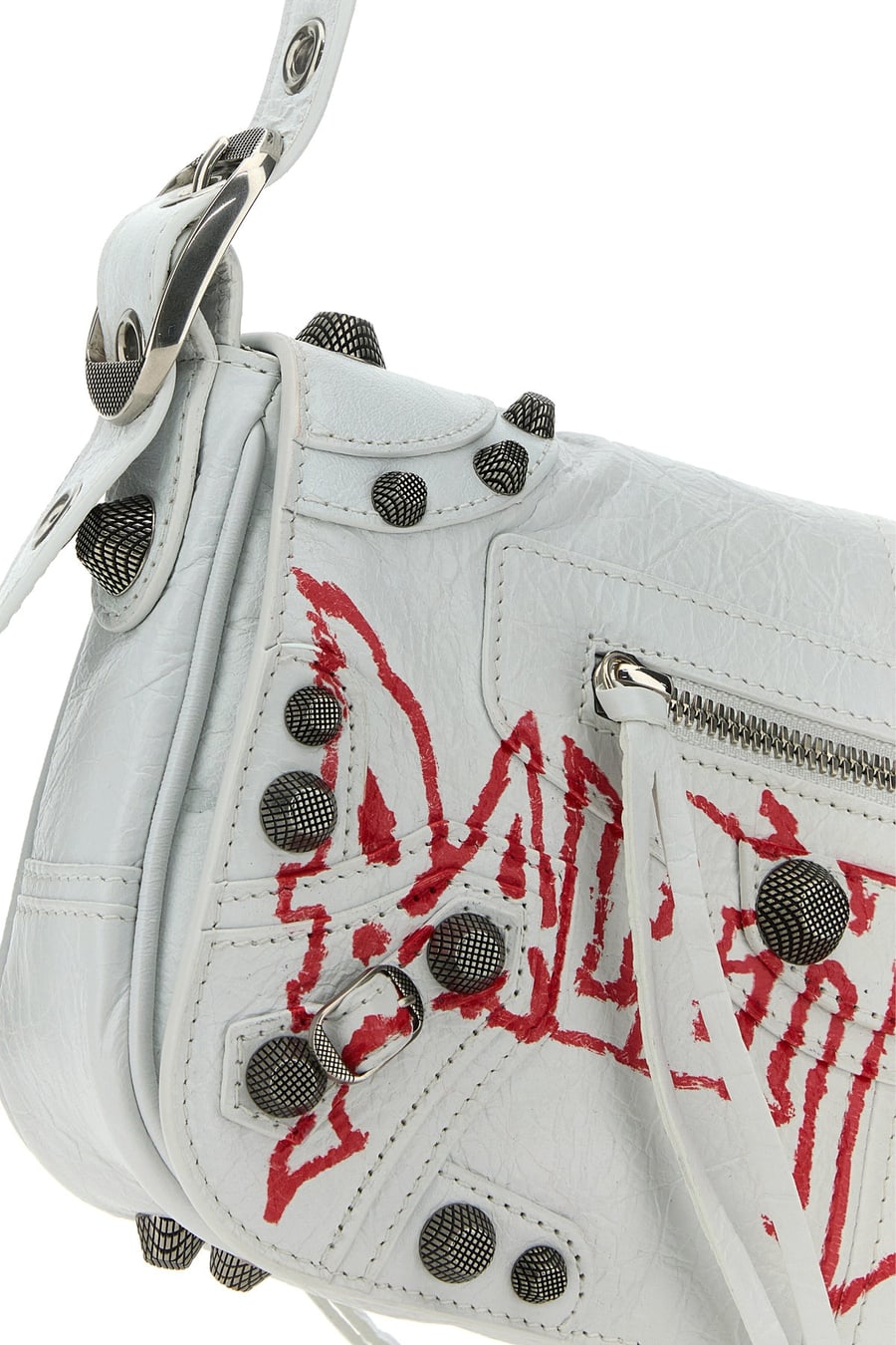 Balenciaga Borsa a tracolla Le Cagole XS DIY Metal in pelle bianca, view 4