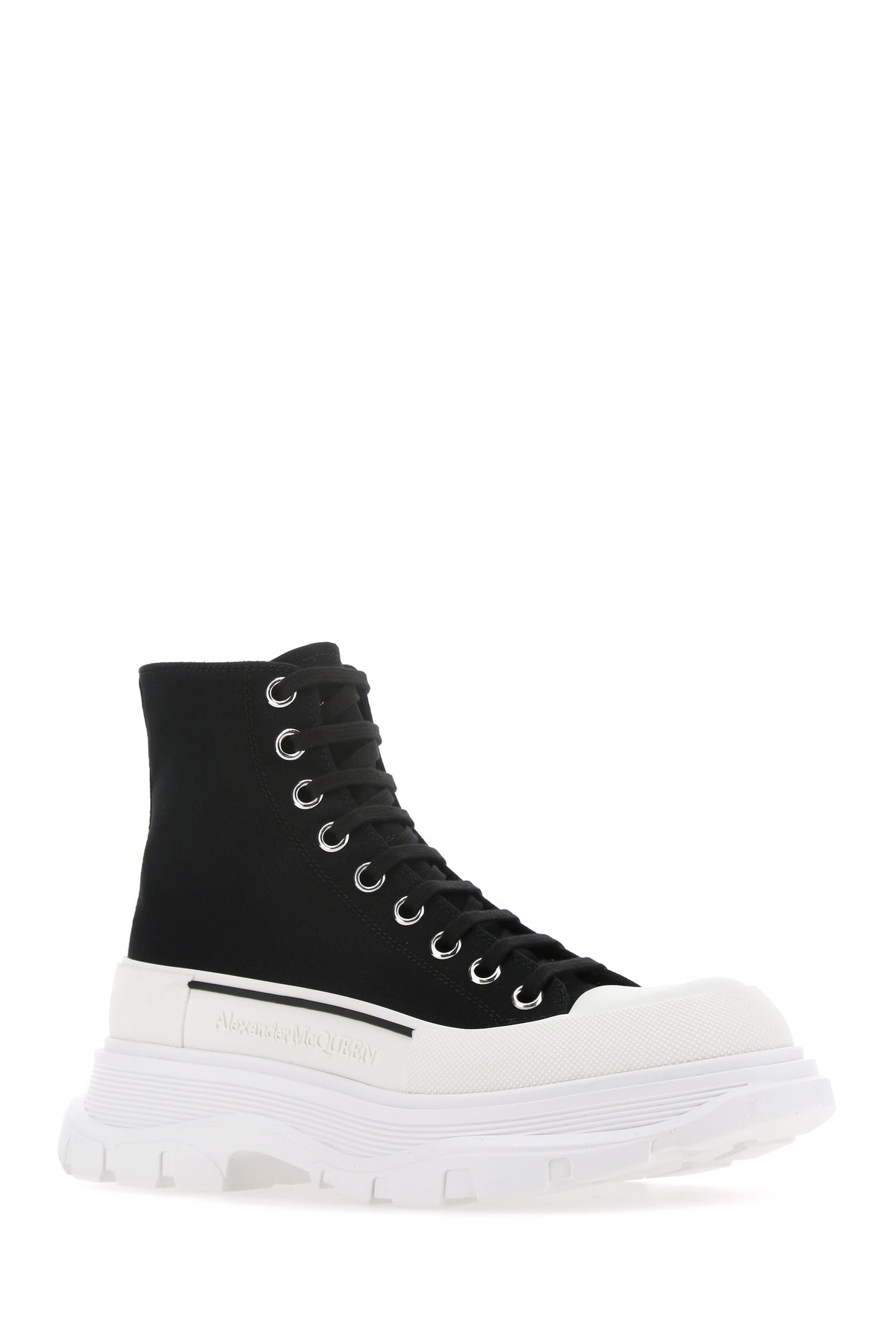 Alexander McQueen Sneakers Canvas Sack in tela nera, view 2