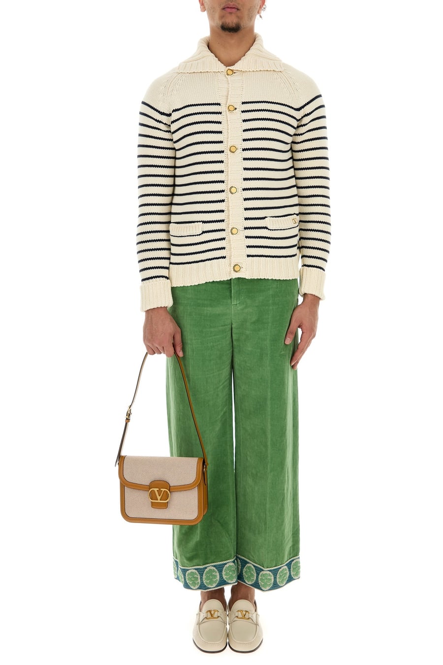 Valentino Garavani Borsa a spalla 9TO5 bicolor in tela e pelle, view 5