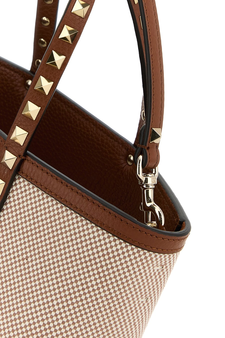 Valentino Garavani Borsa a mano Rockstud media in tela bicolor, view 4