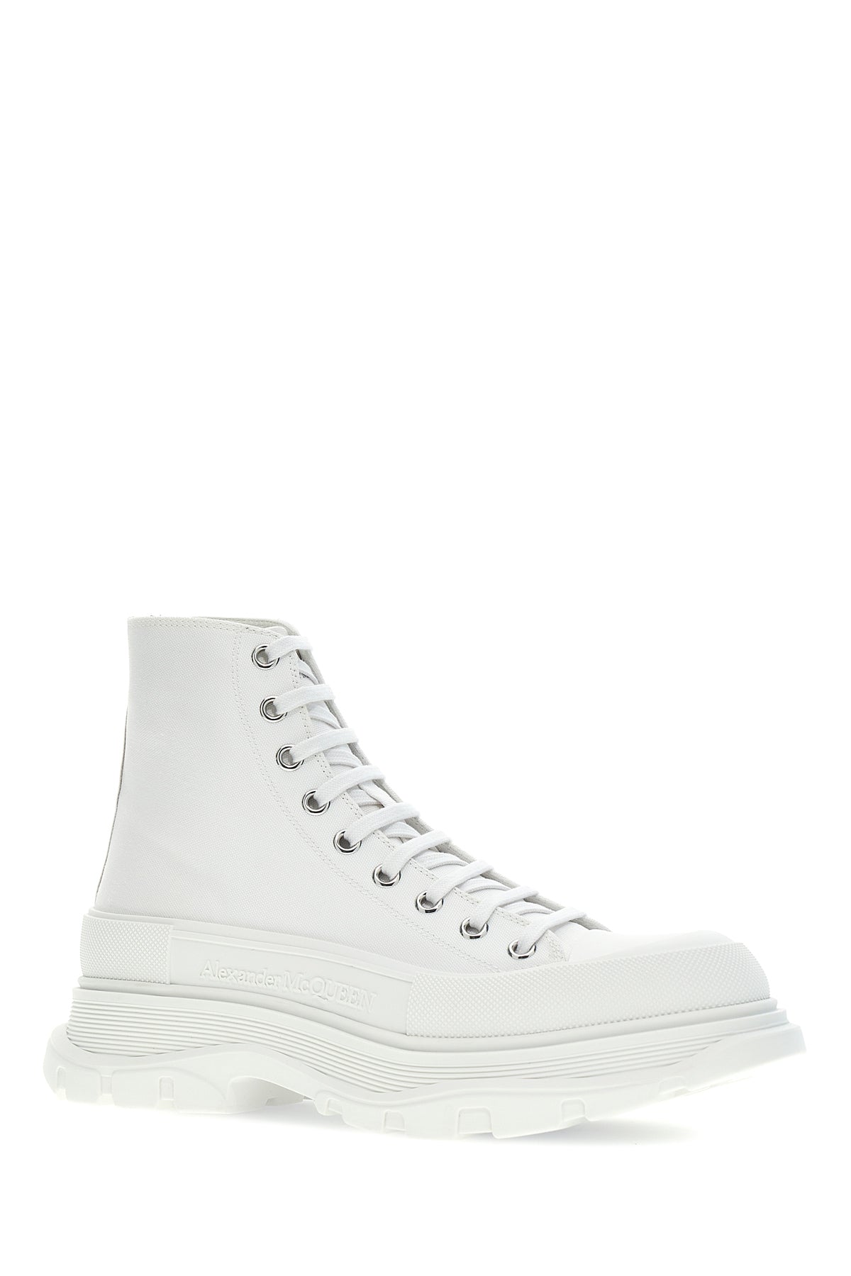 Alexander McQueen Sneakers Tread Slick in tela bianca, view 2