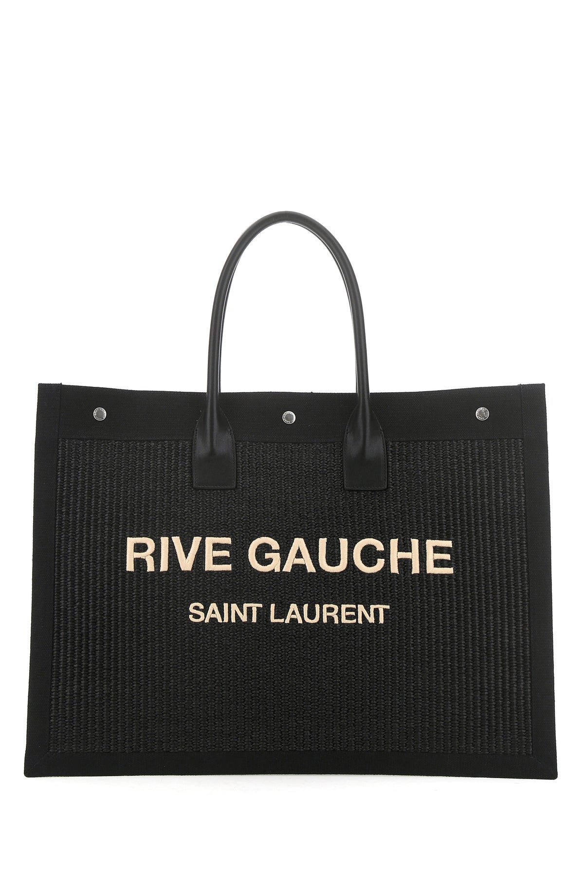 Saint Laurent Borsa shopping Rive Gauche nera in rafia e tela