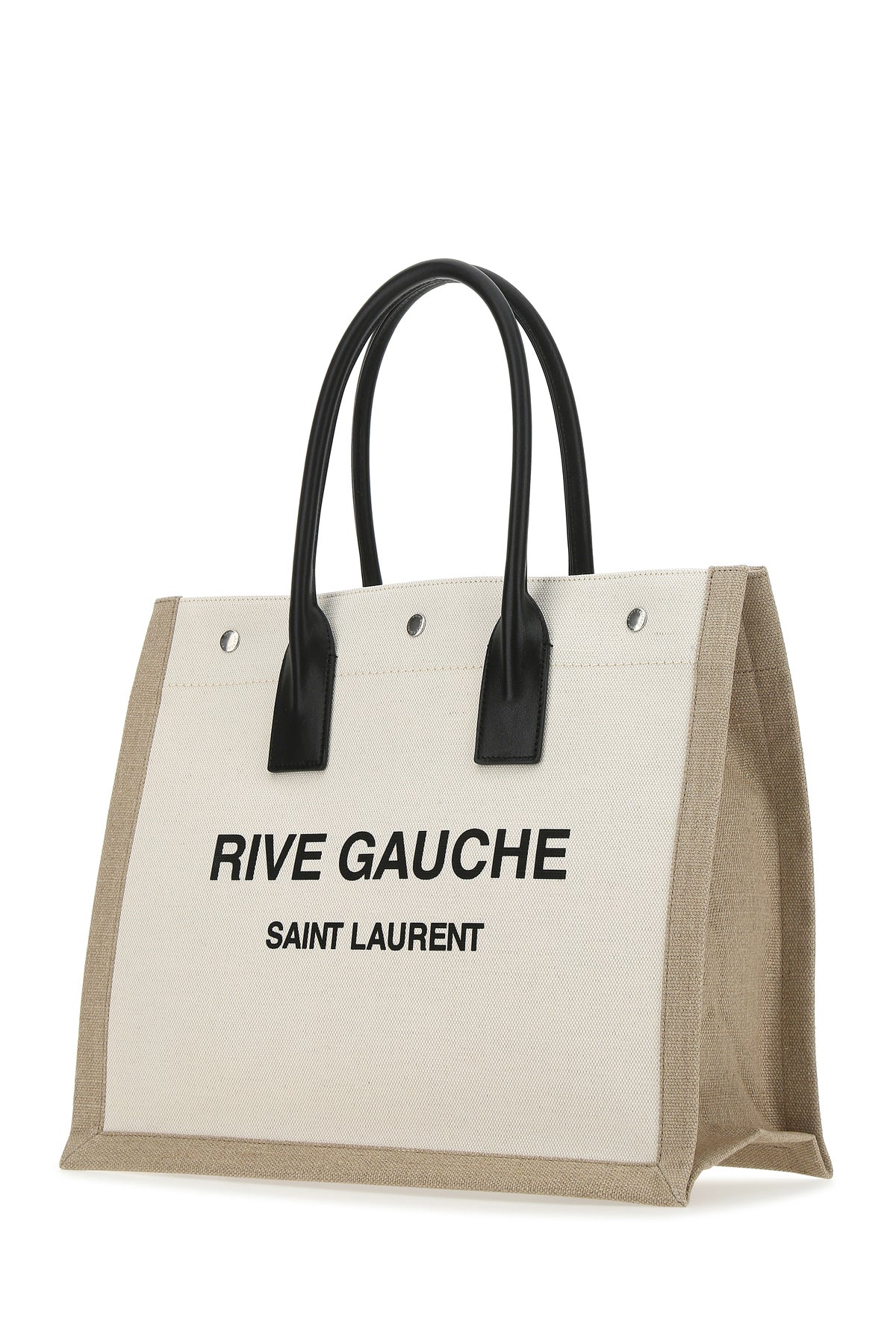 Saint Laurent Borsa da shopping Rive Gauche grande in tela sabbia, view 2