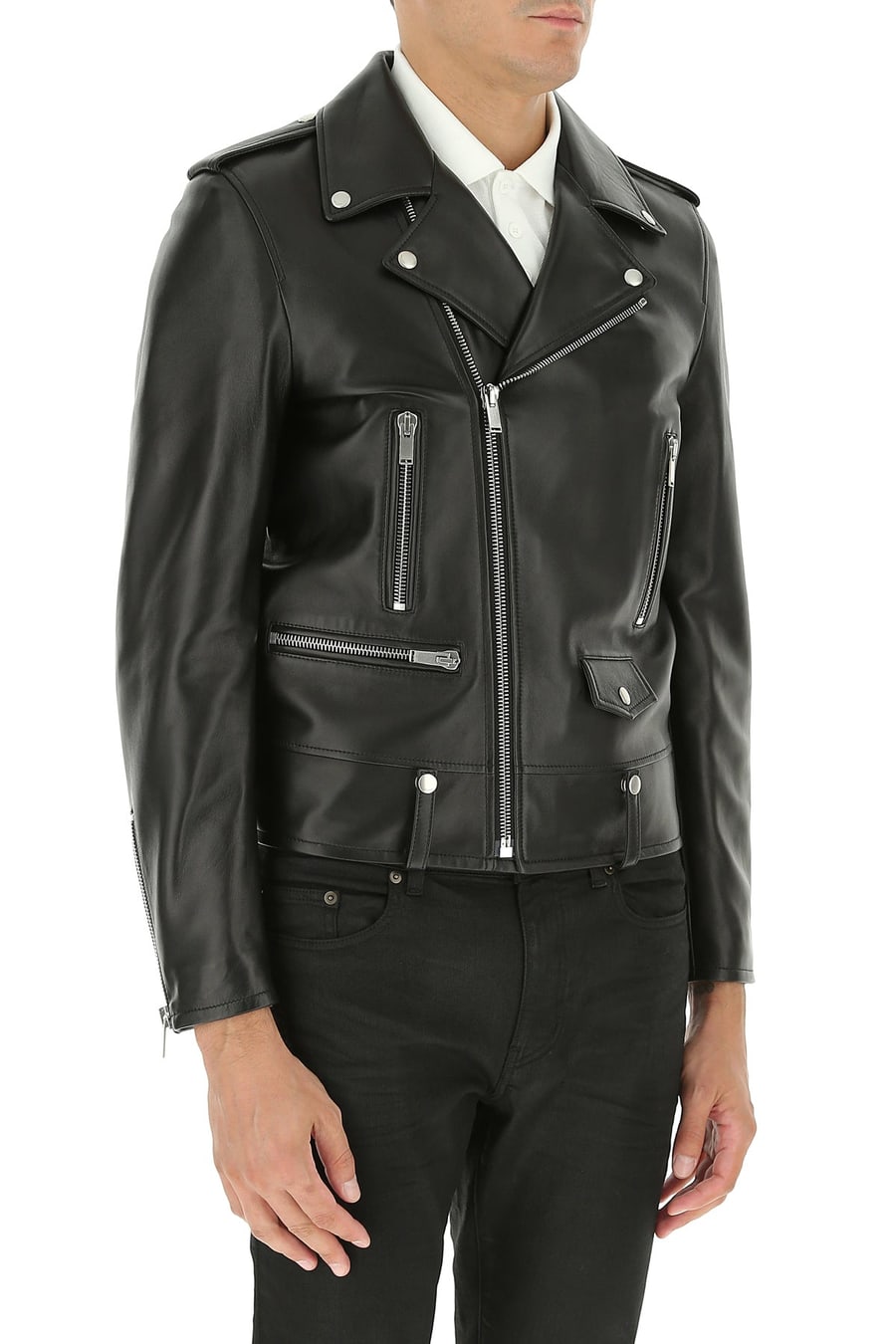 Saint Laurent Giacca in pelle nera, view 3
