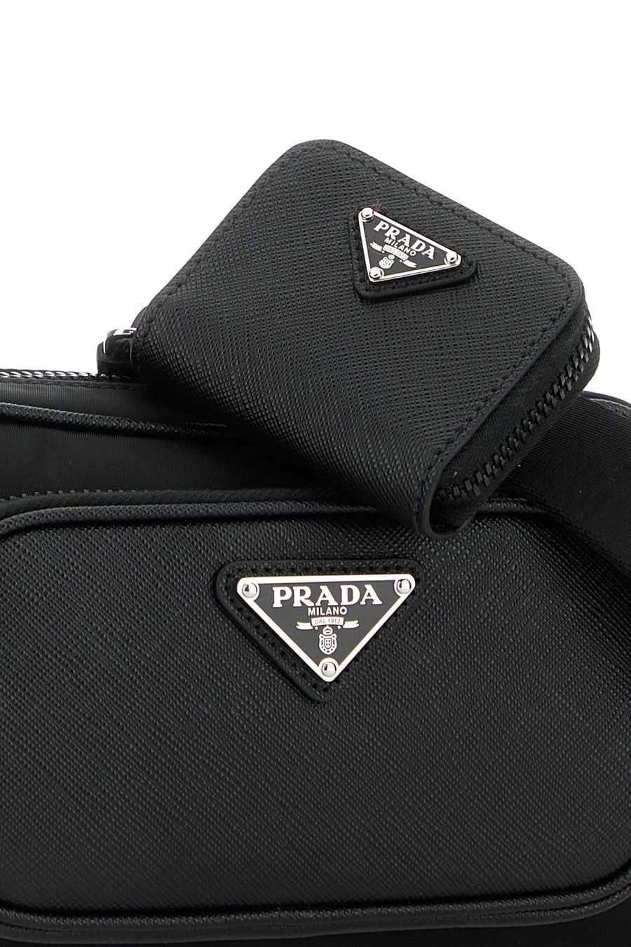 Prada Borsa a tracolla nera in Re-Nylon e pelle, view 4