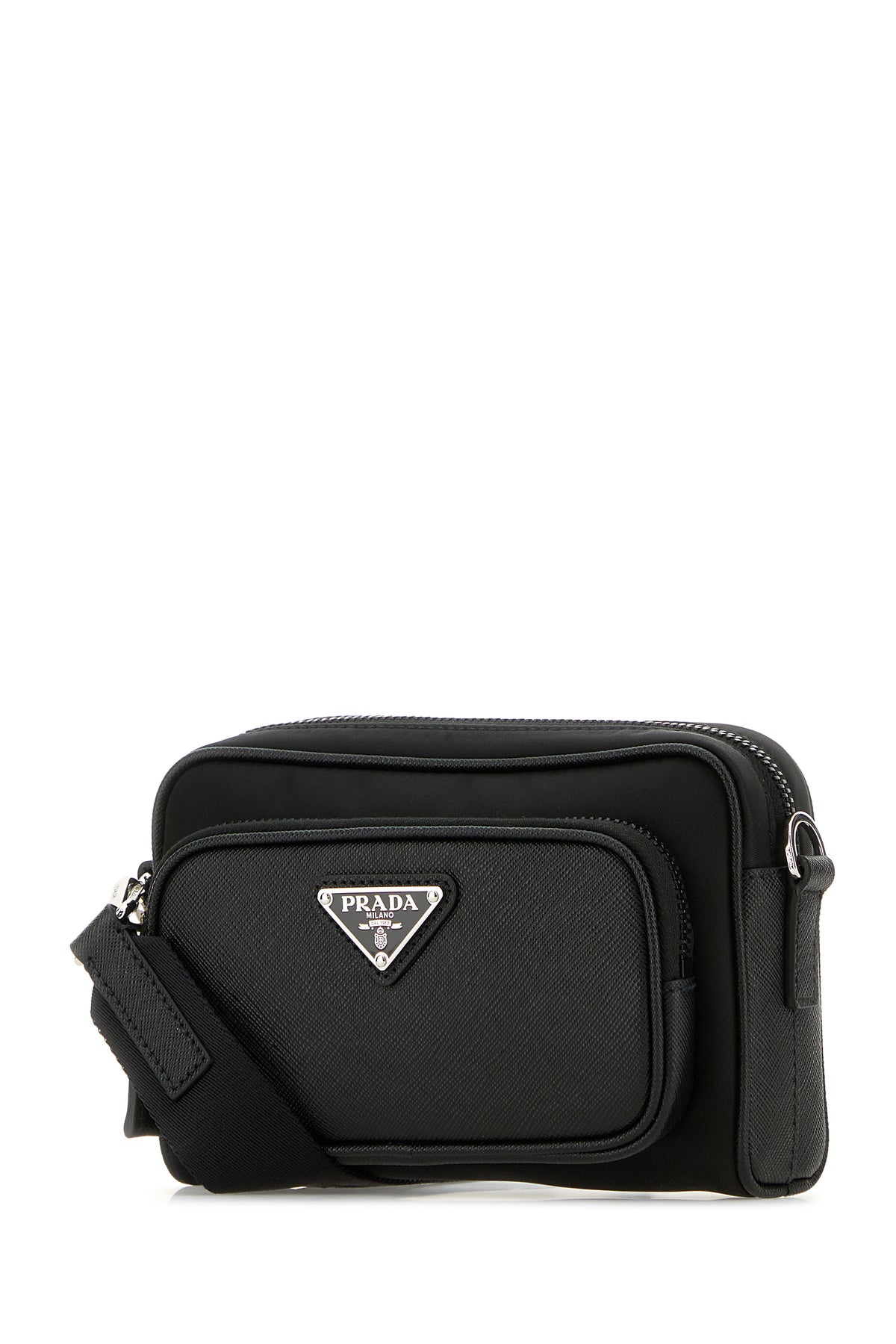 Prada Borsa a tracolla nera in Re-Nylon e pelle, view 2