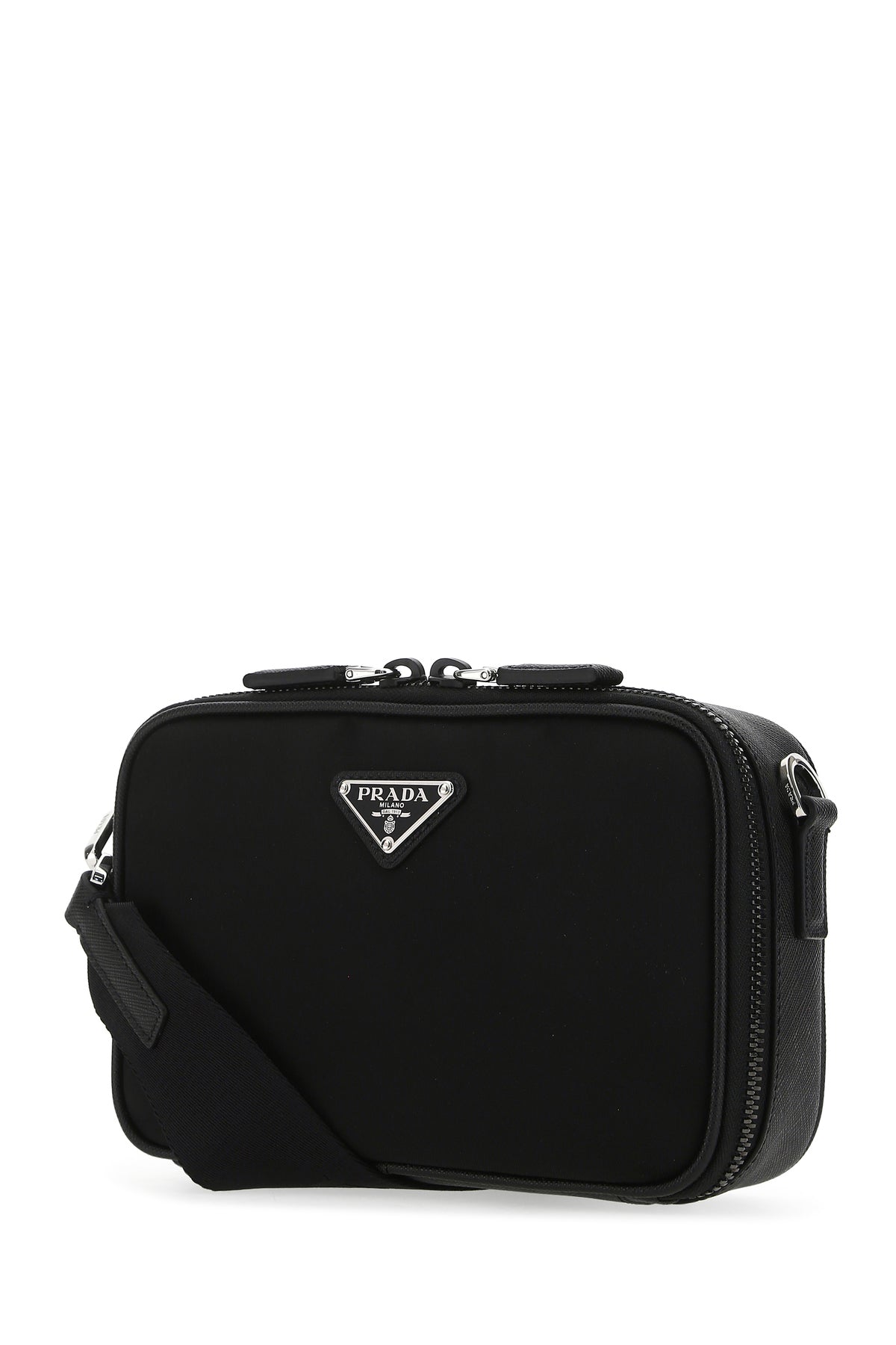 Prada Borsa a tracolla nera in pelle e nylon, view 2
