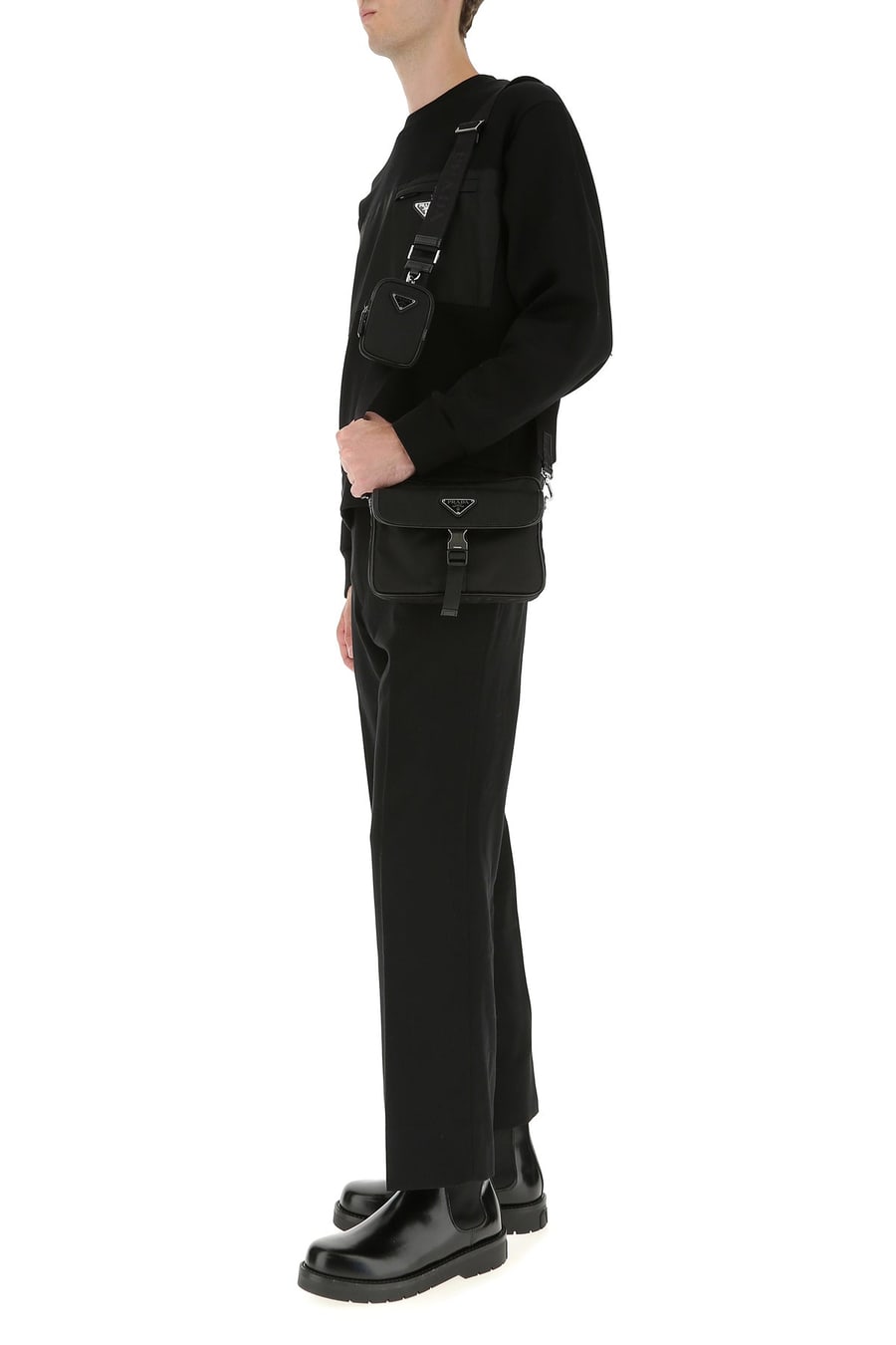 Prada Borsa a tracolla in nylon nero, view 5