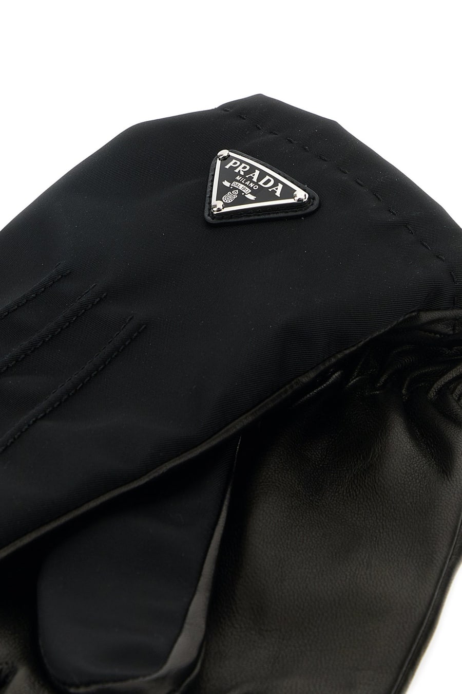 Prada Guanti neri in nylon e nappa, view 2