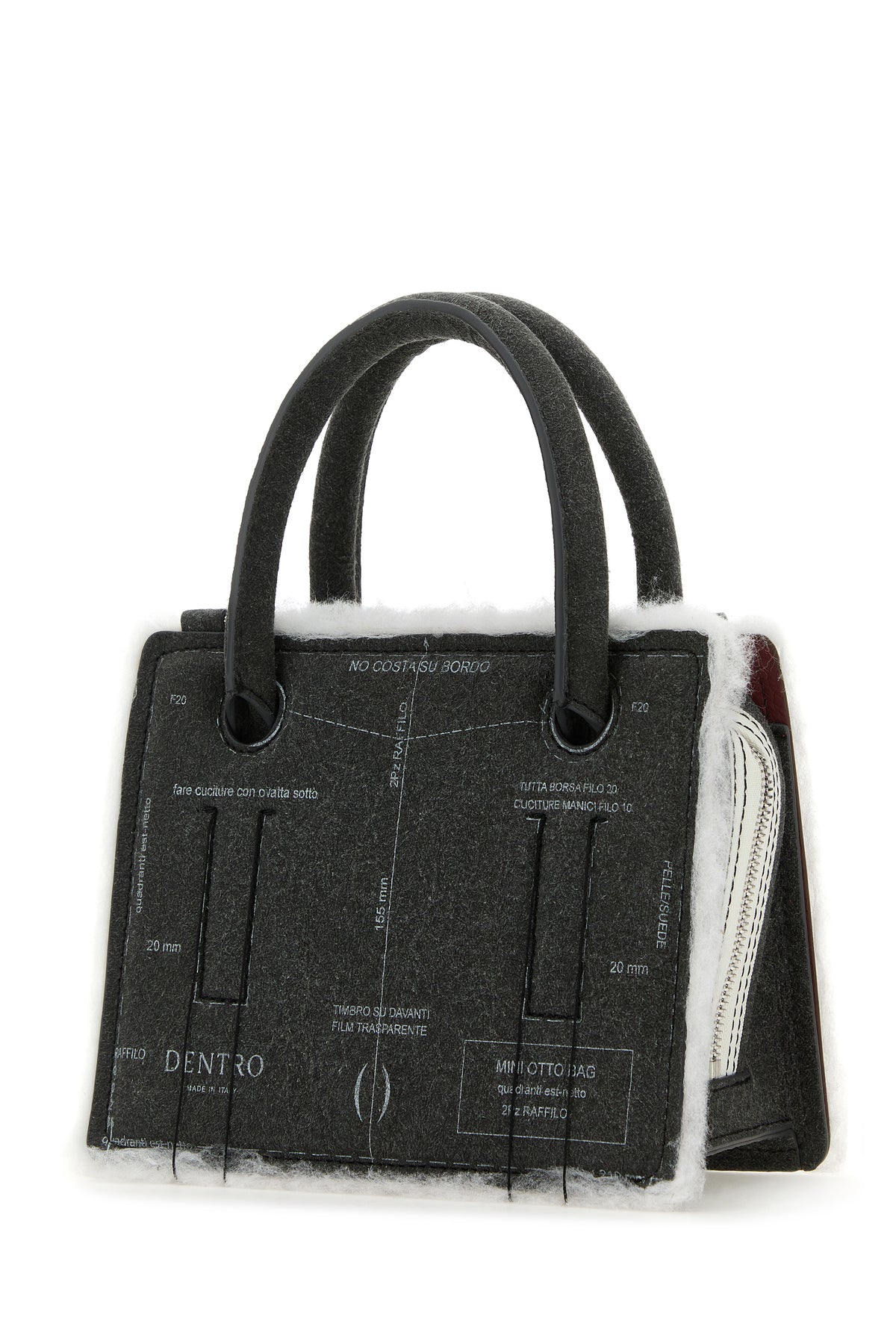 DENTRO Borsa a mano Mini Otto in pelle grigia, view 2