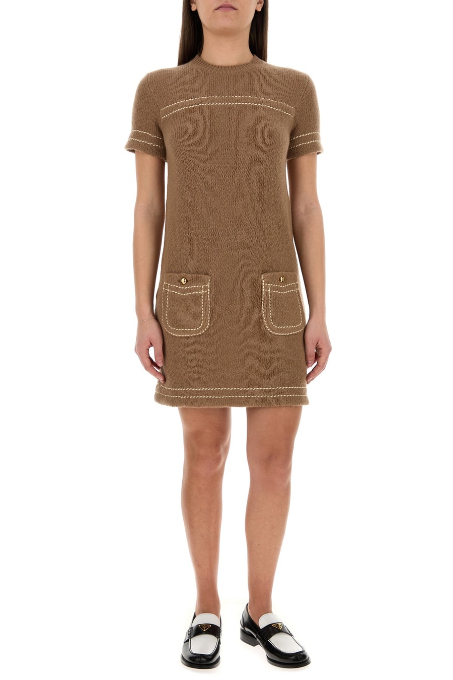 Prada Mini abito in cashmere biscotto, view 6