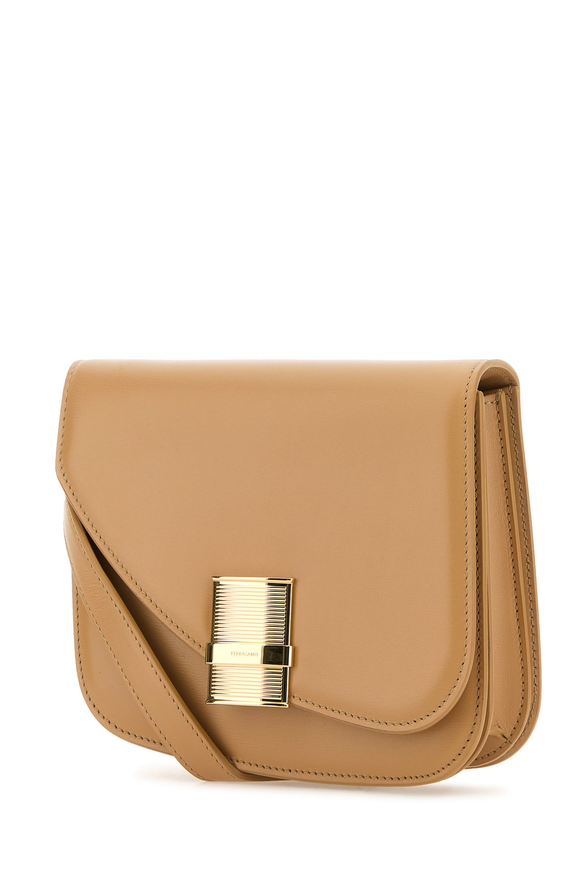 Ferragamo Borsa a tracolla Fiamma piccola in pelle beige, view 2