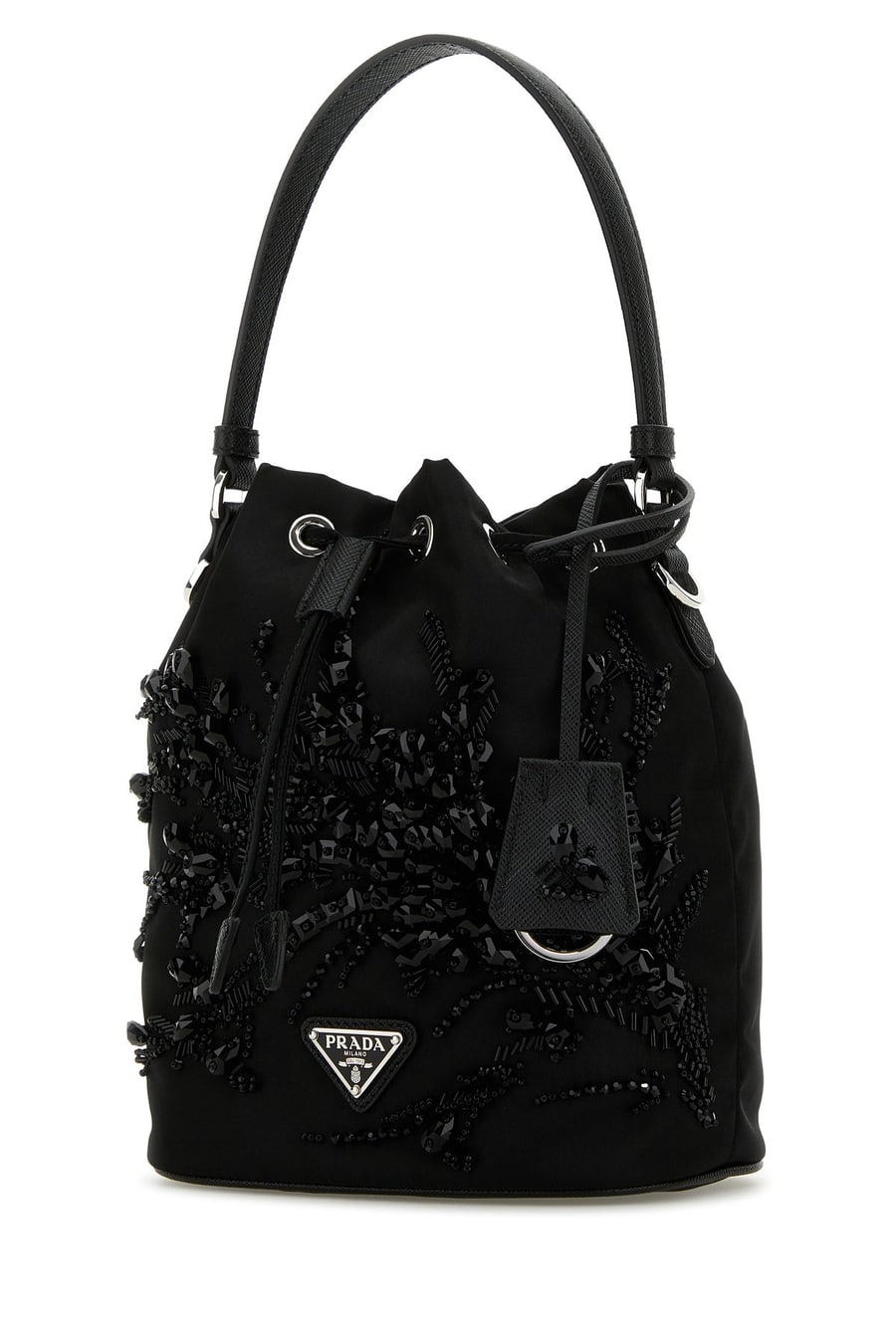 Prada Borsa a secchiello in nylon nero, view 2
