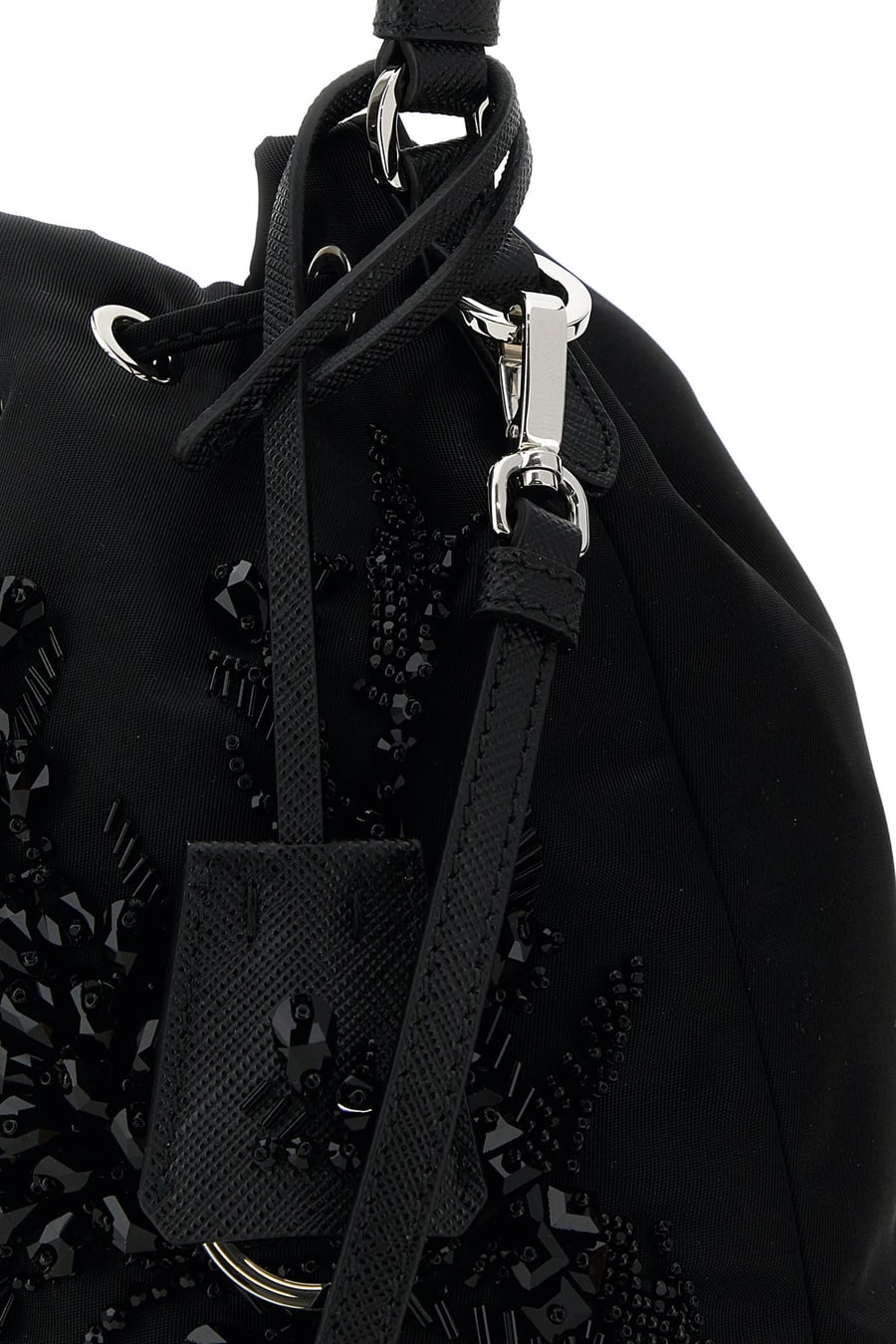 Prada Borsa a secchiello in nylon nero, view 4