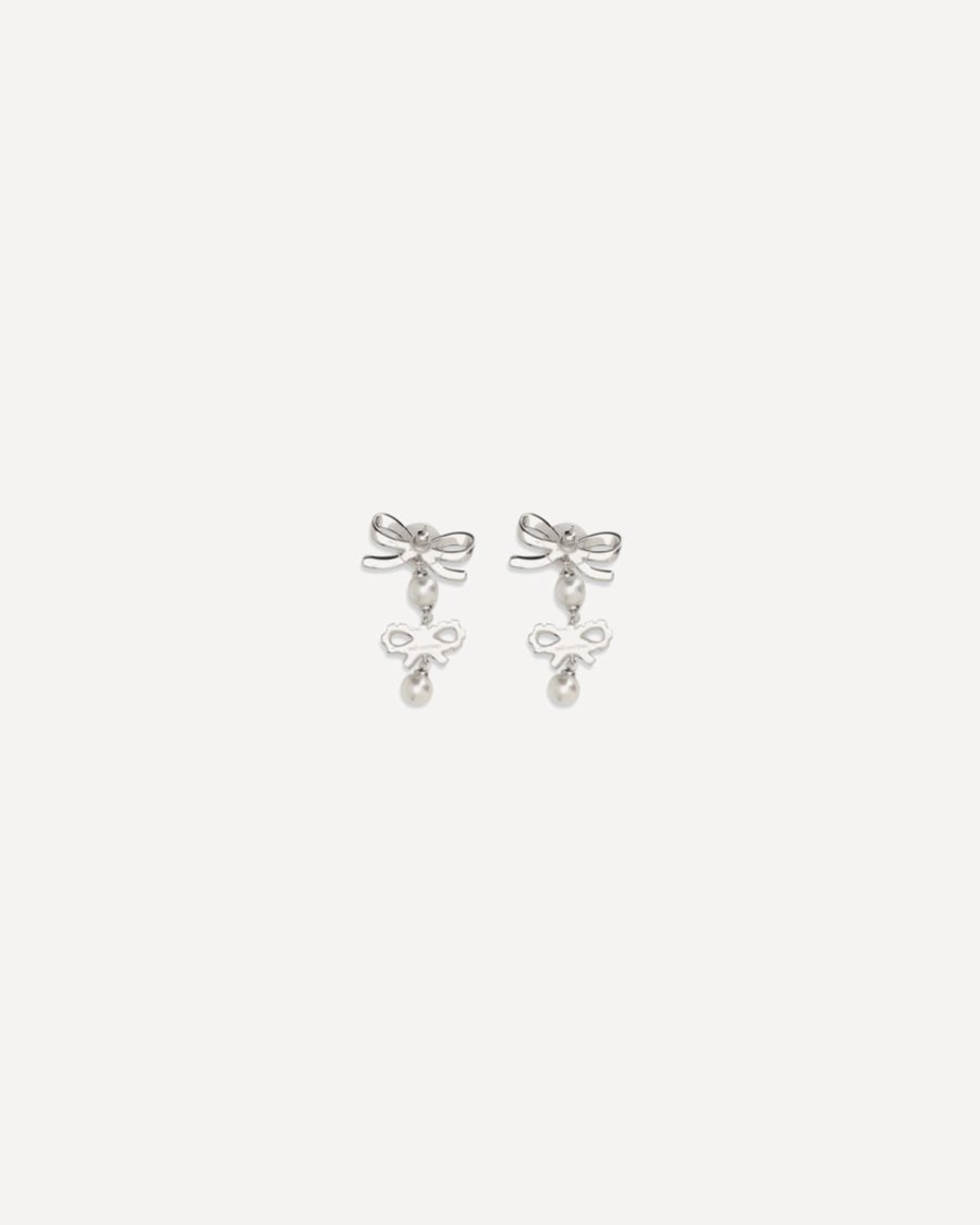 self-portrait Double Bow Pearl Earrings, view 2
