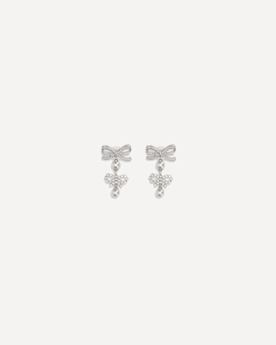 self-portrait Double Bow Pearl Earrings, view 3