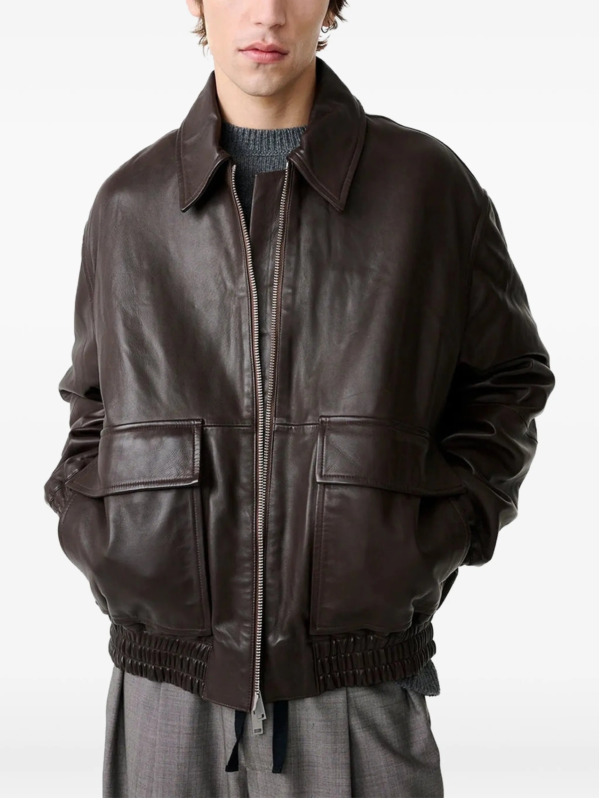 Studio Nicholson Studio Nicholson Piston Leather Zip-up Jacket, view 2