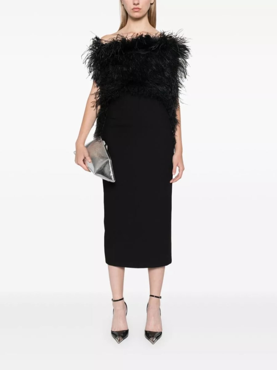 Sportmax Abito midi con piume, view 4