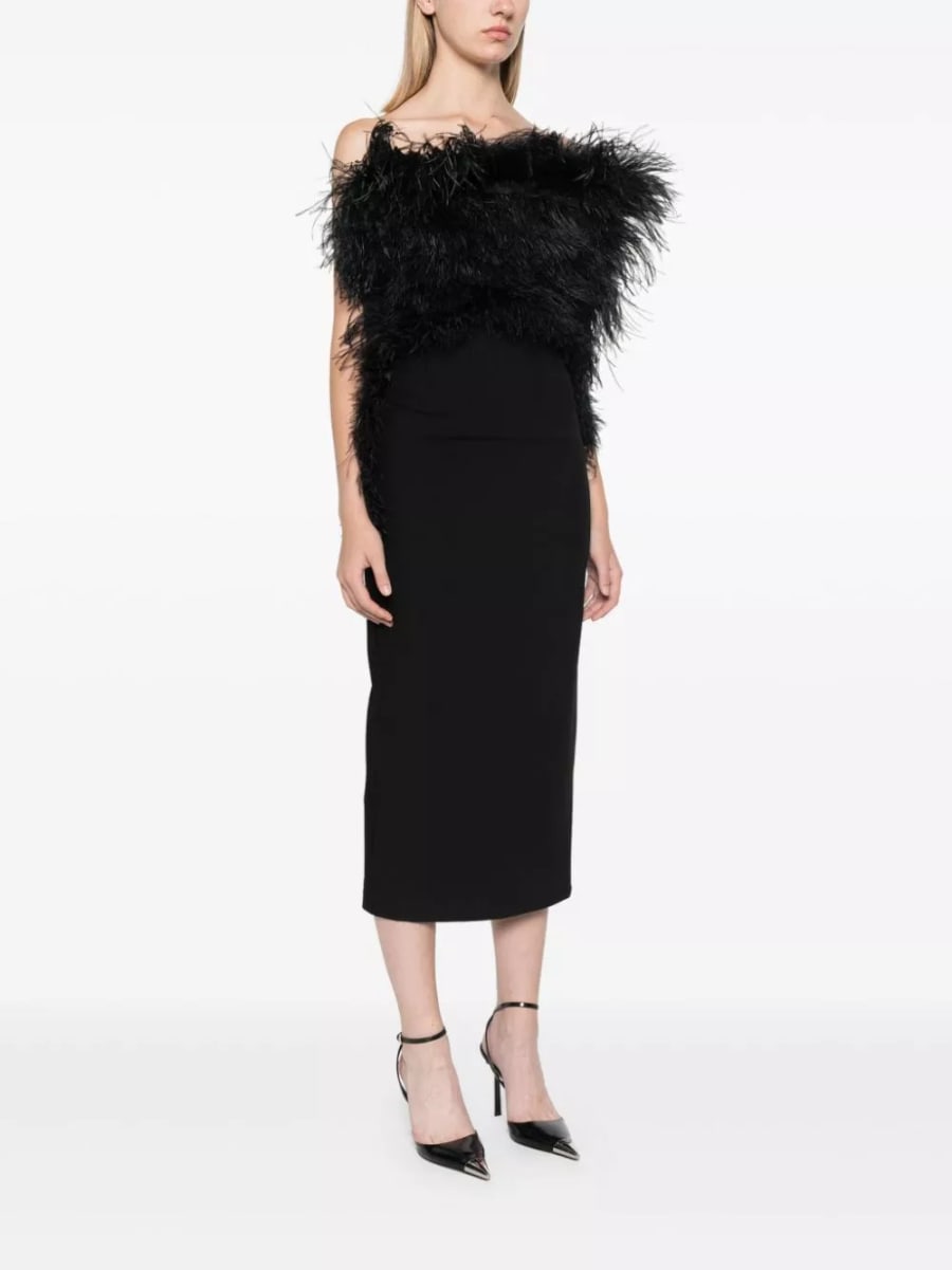Sportmax Abito midi con piume, view 5