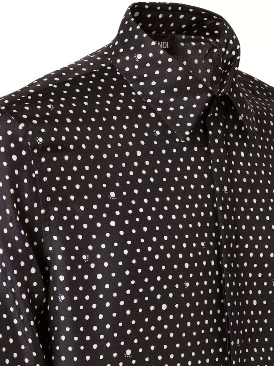 Fendi Camicia in seta nera stampata, view 3