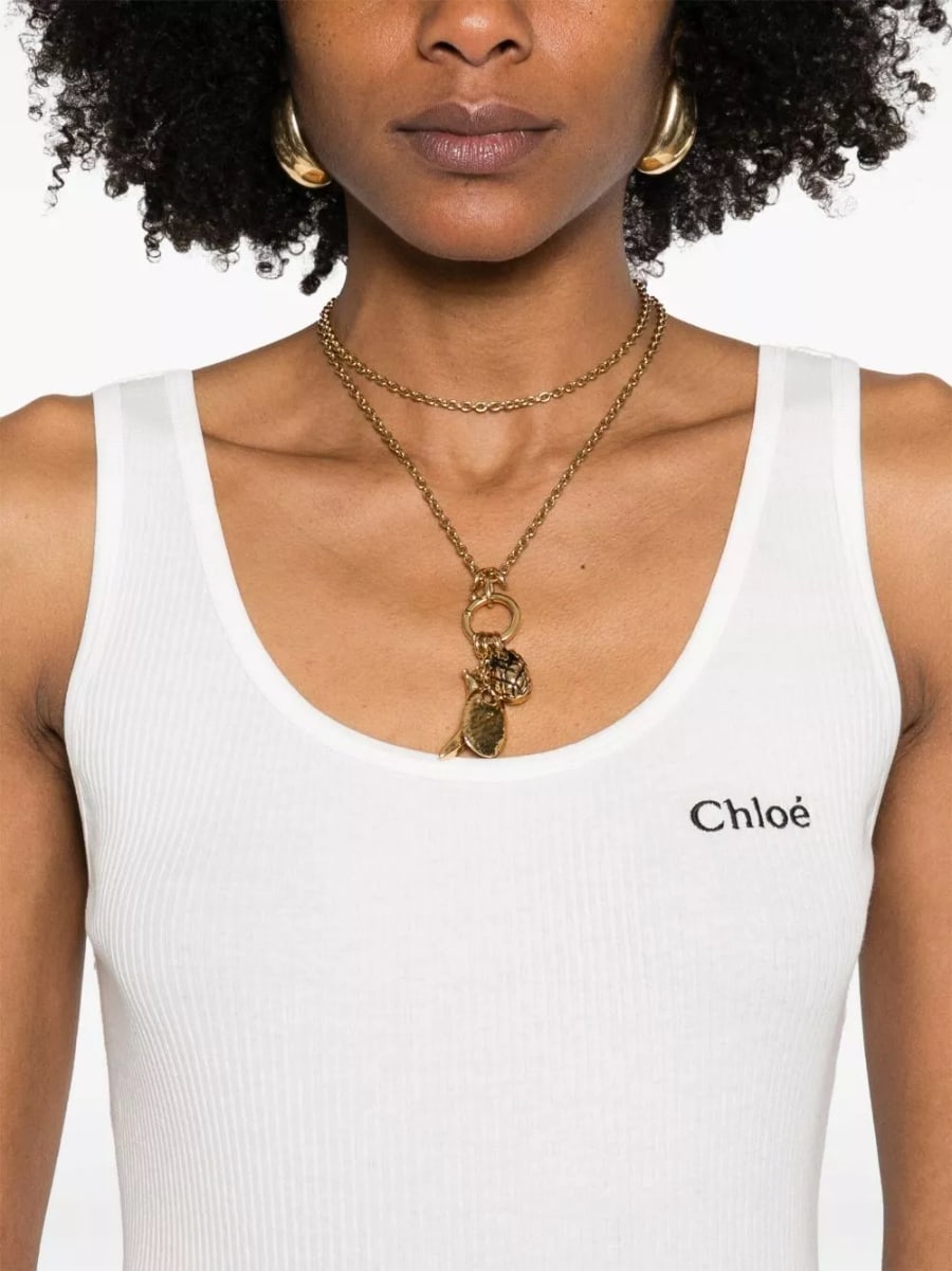 Chloé Top in cotone con logo, view 3