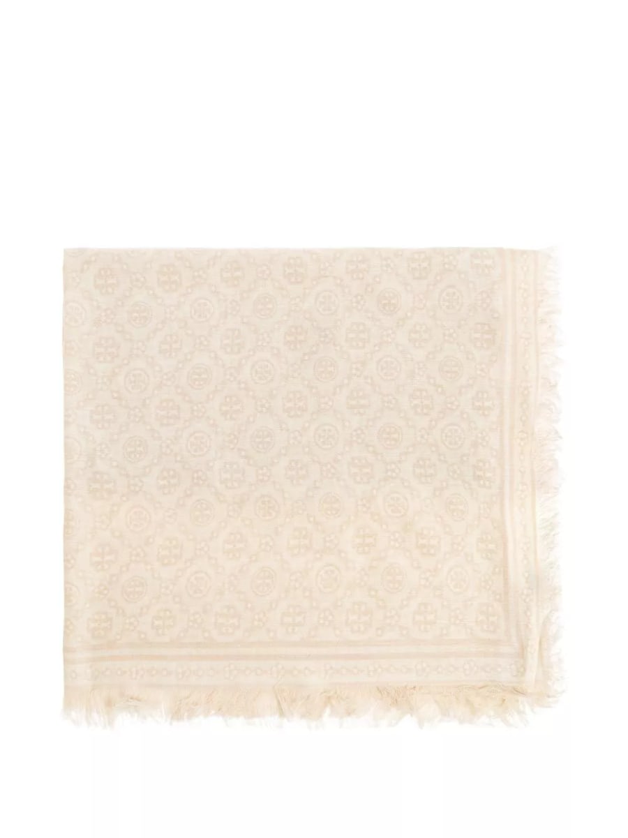 Tory Burch Sciarpa in lana e seta con monogramma