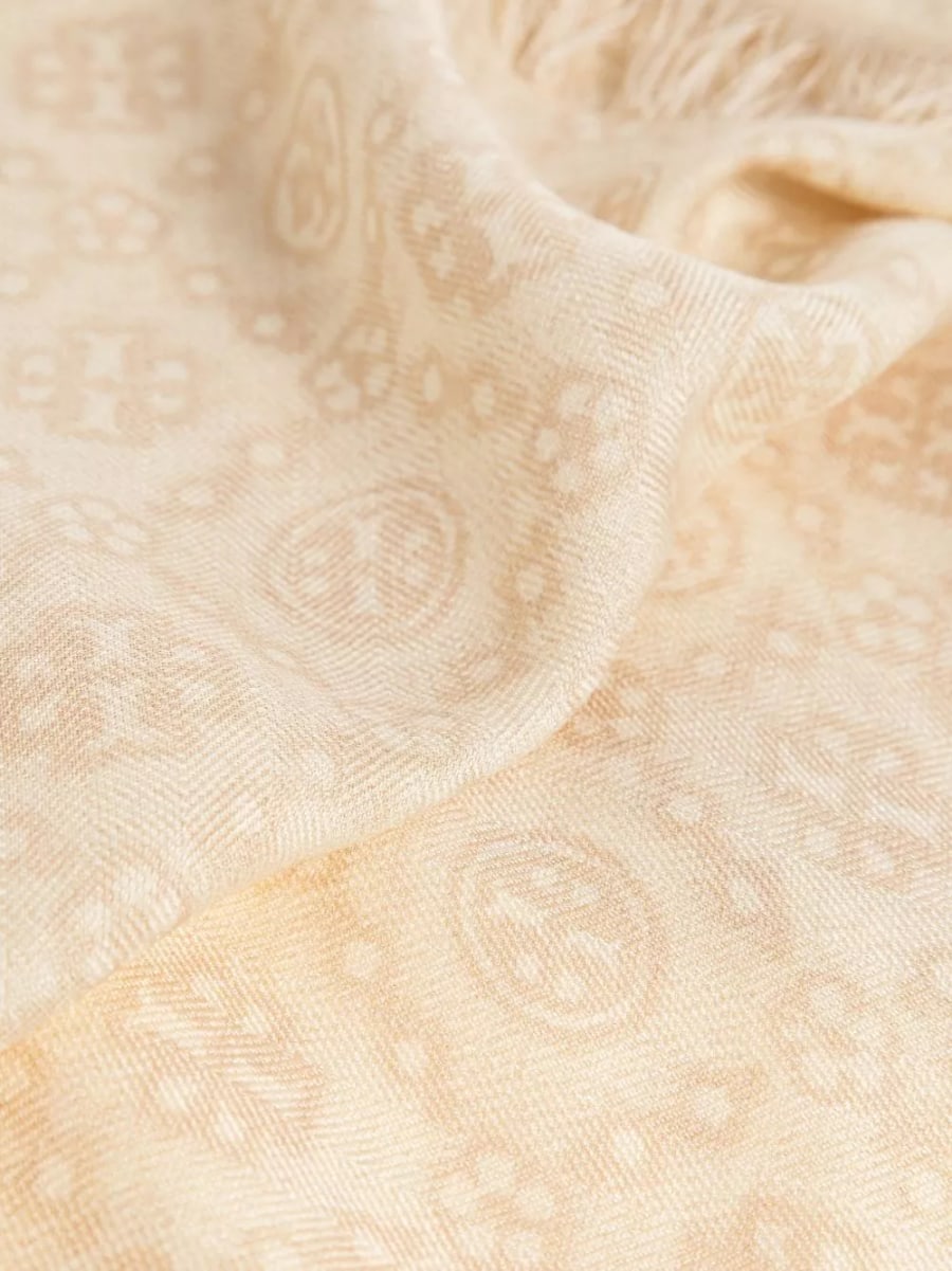 Tory Burch Sciarpa in lana e seta con monogramma, view 3