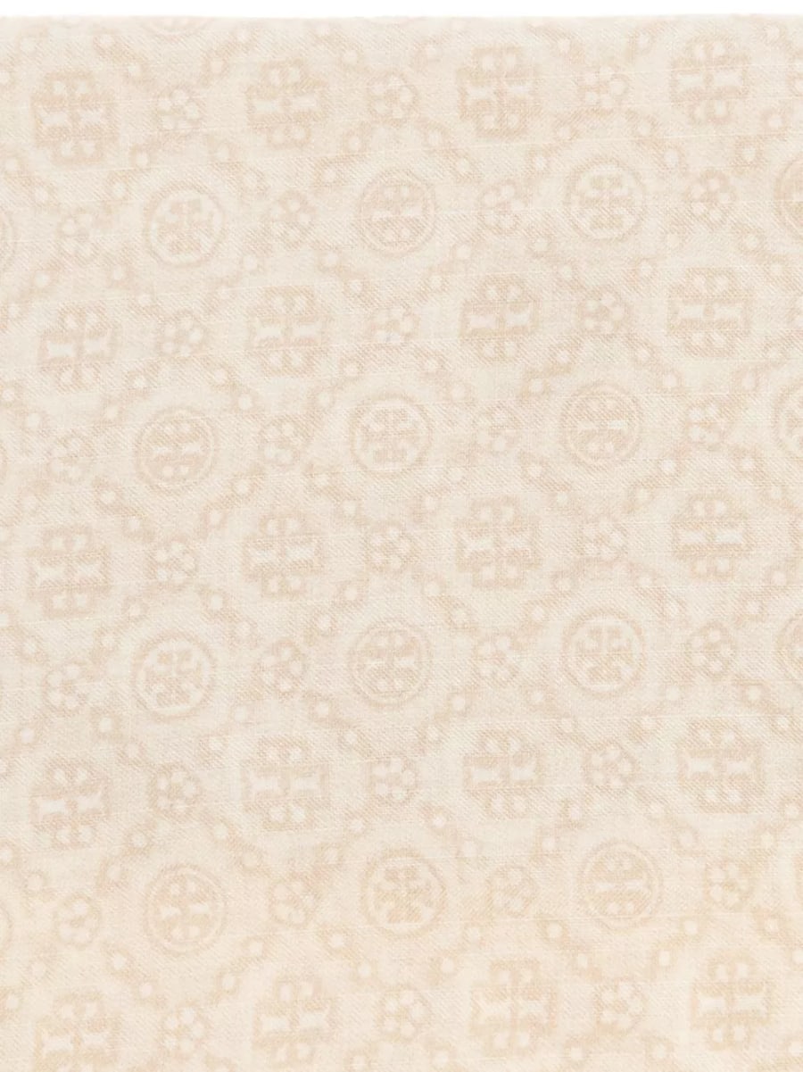 Tory Burch Sciarpa in lana e seta con monogramma, view 4