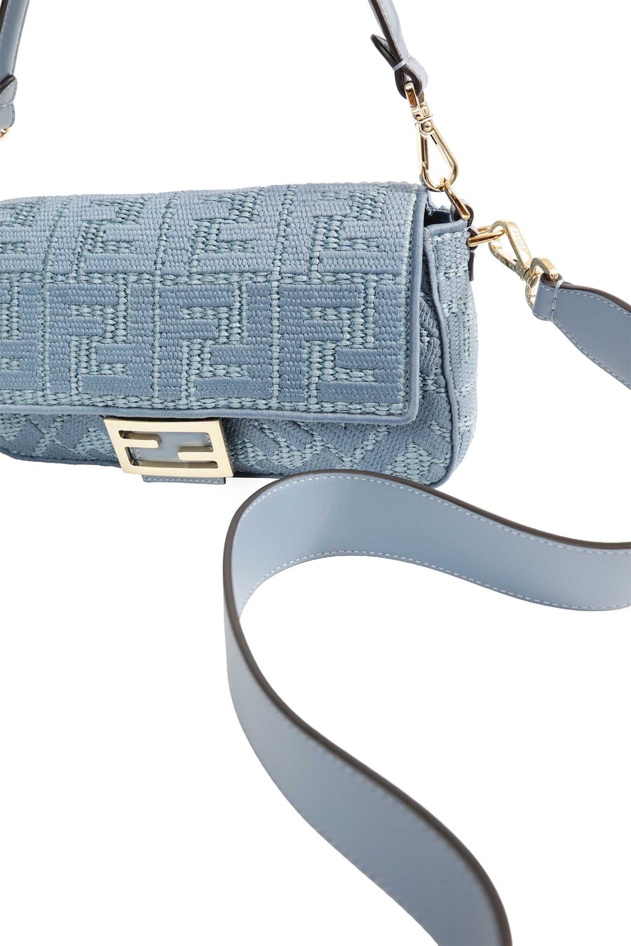 Fendi Raffia-Effect Woven Bag with FF Embroidery, view 4