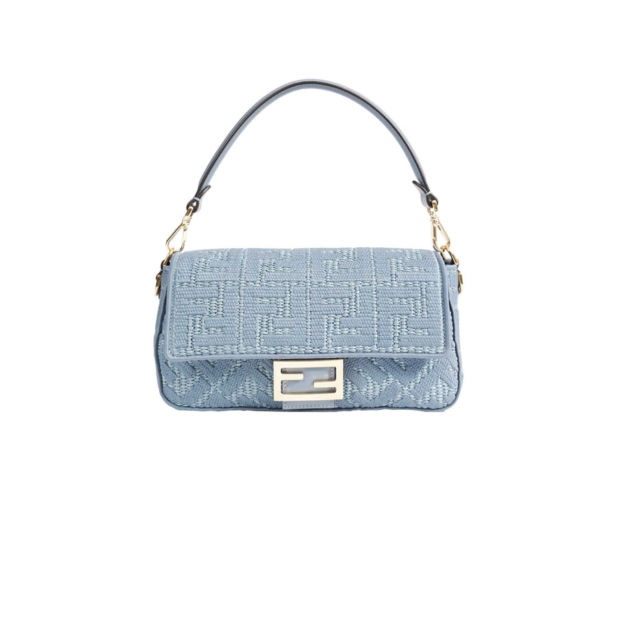 Fendi Raffia-Effect Woven Bag with FF Embroidery, view 5