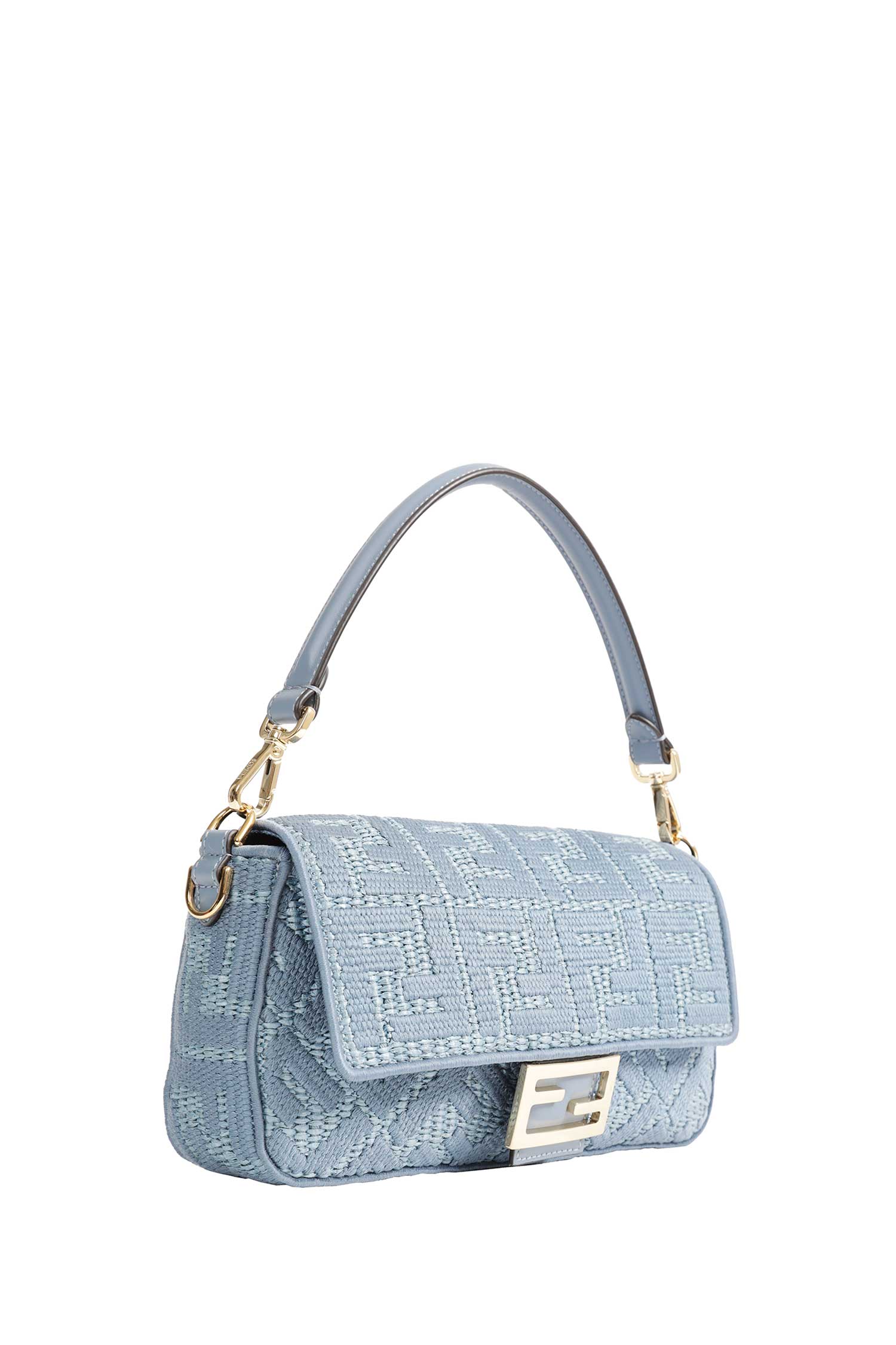 Fendi Raffia-Effect Woven Bag with FF Embroidery, view 2