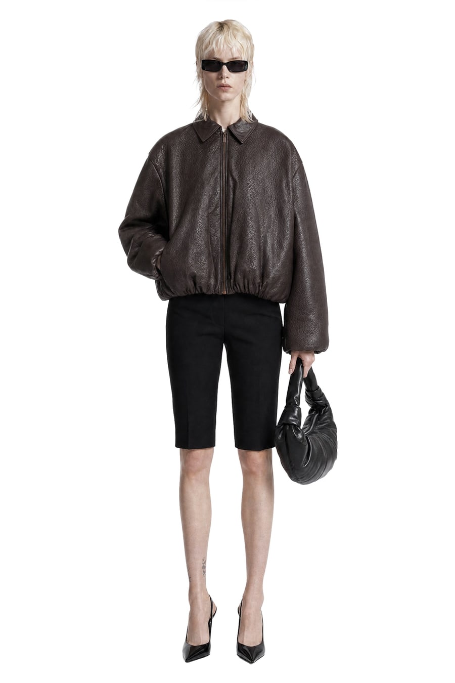 MAGDA BUTRYM Cropped Leather Bomber Jacket, view 4