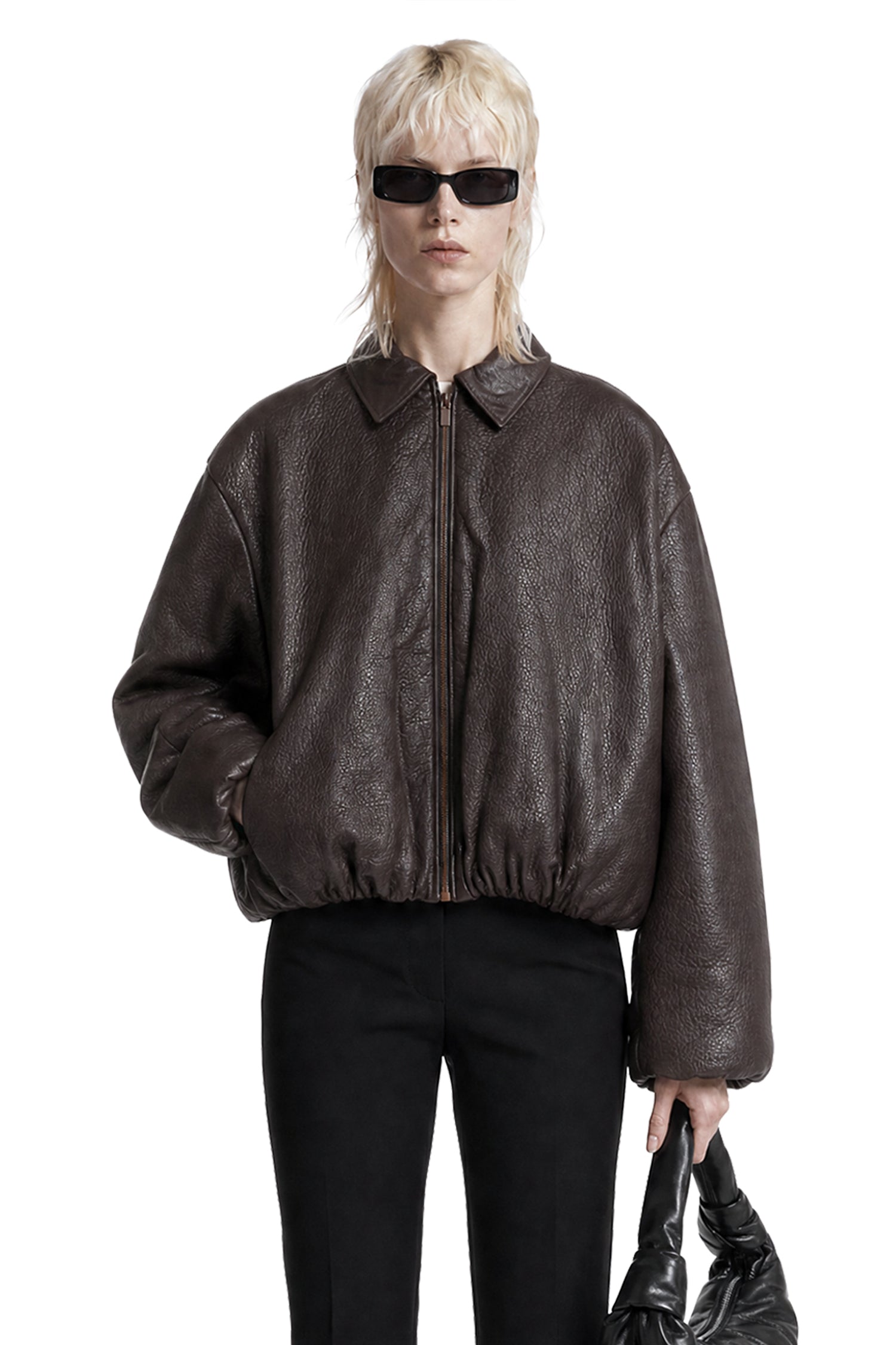 MAGDA BUTRYM Cropped Leather Bomber Jacket
