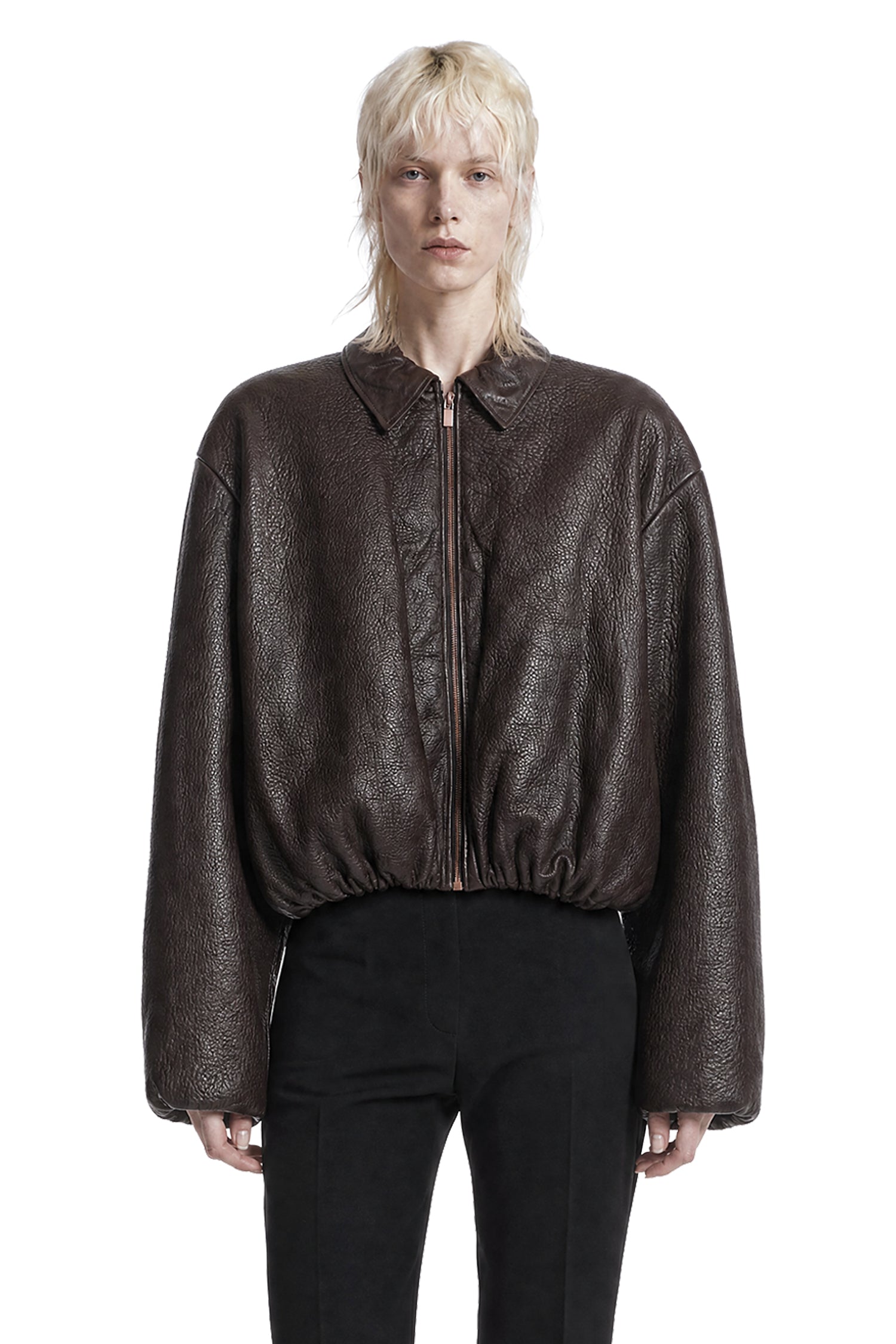 MAGDA BUTRYM Cropped Leather Bomber Jacket, view 2