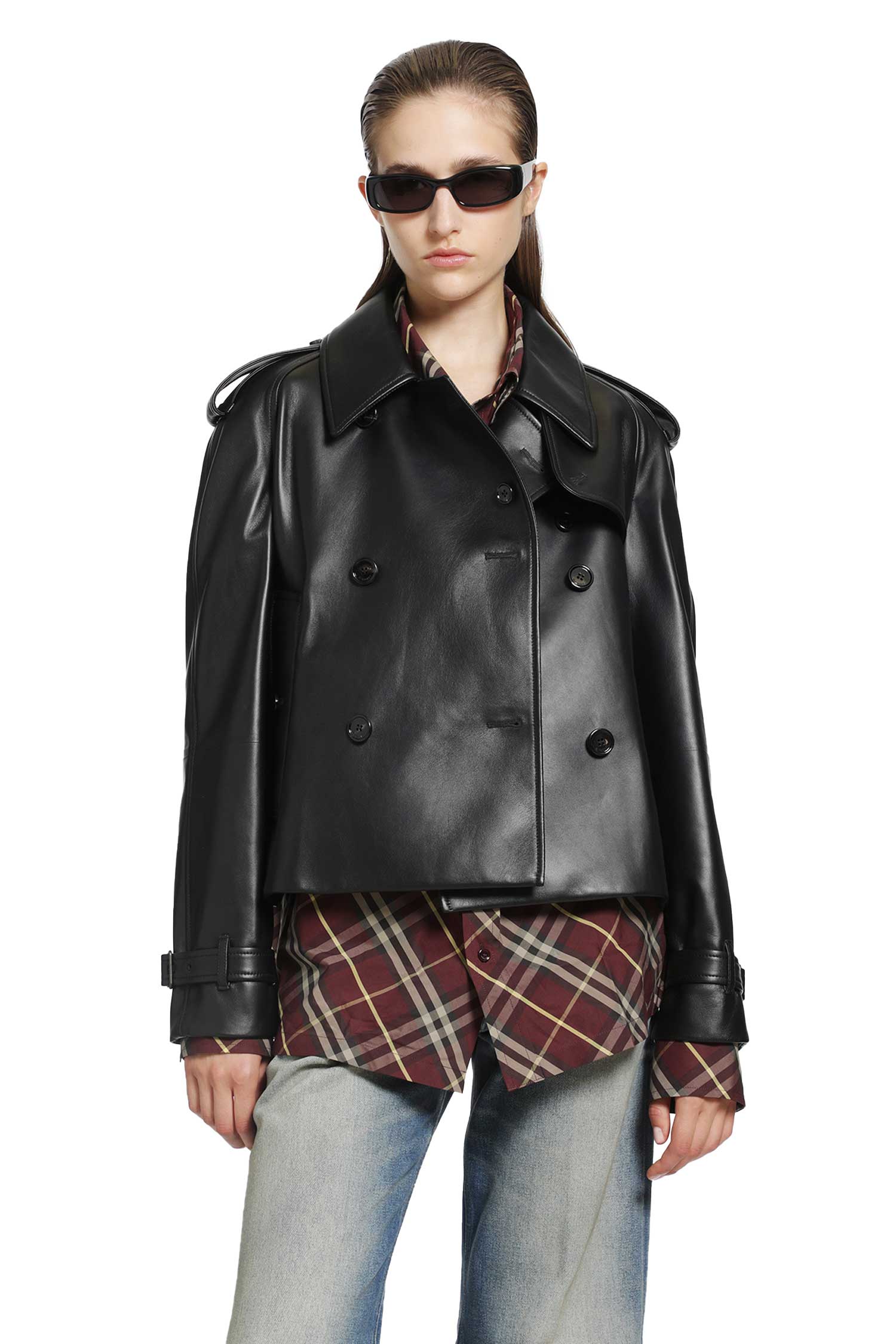 Burberry Cropped Leather Mayfair Trench Jacket