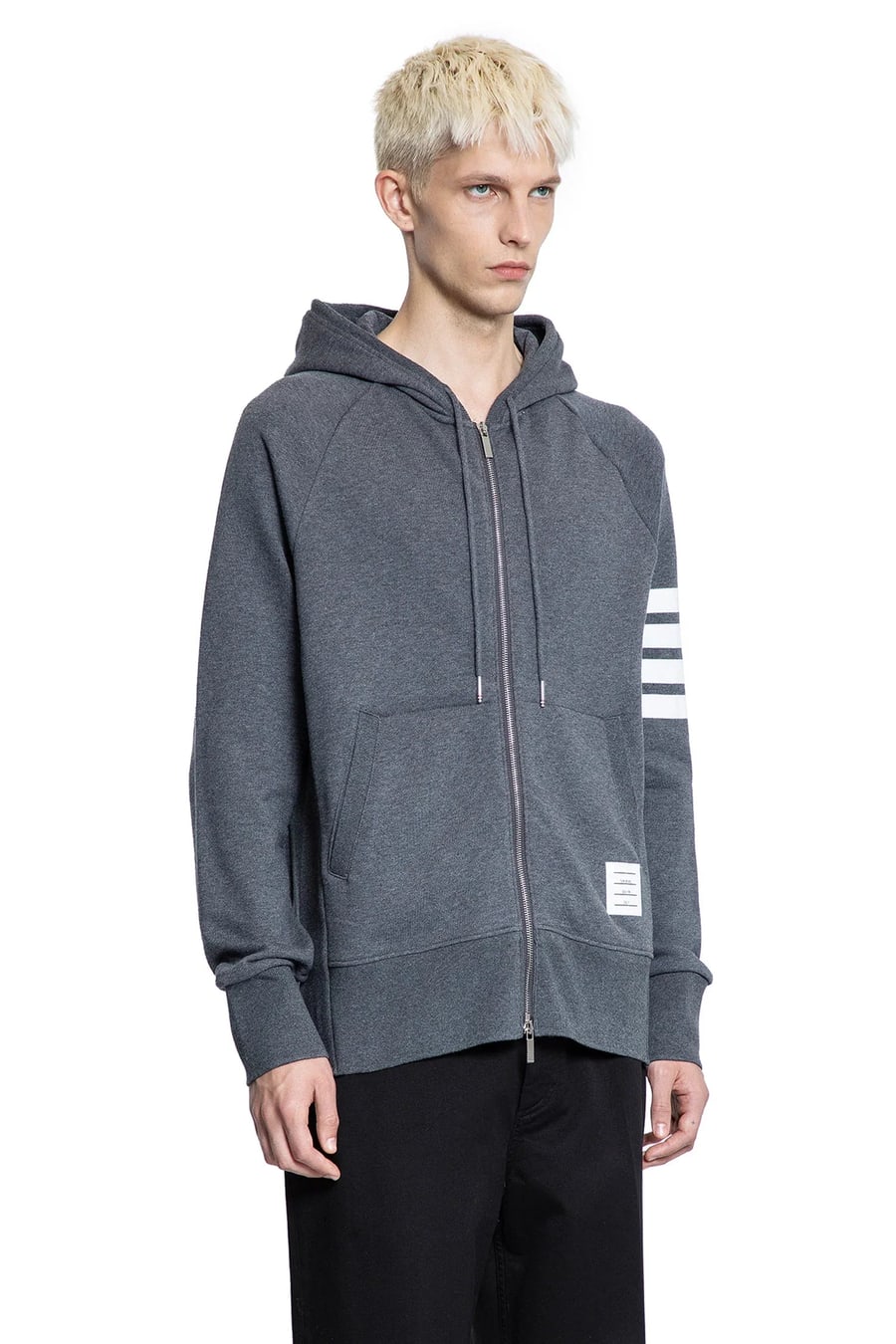 Thom Browne 4-Bar Zip-Up Hoodie in Classic Loopback, view 3