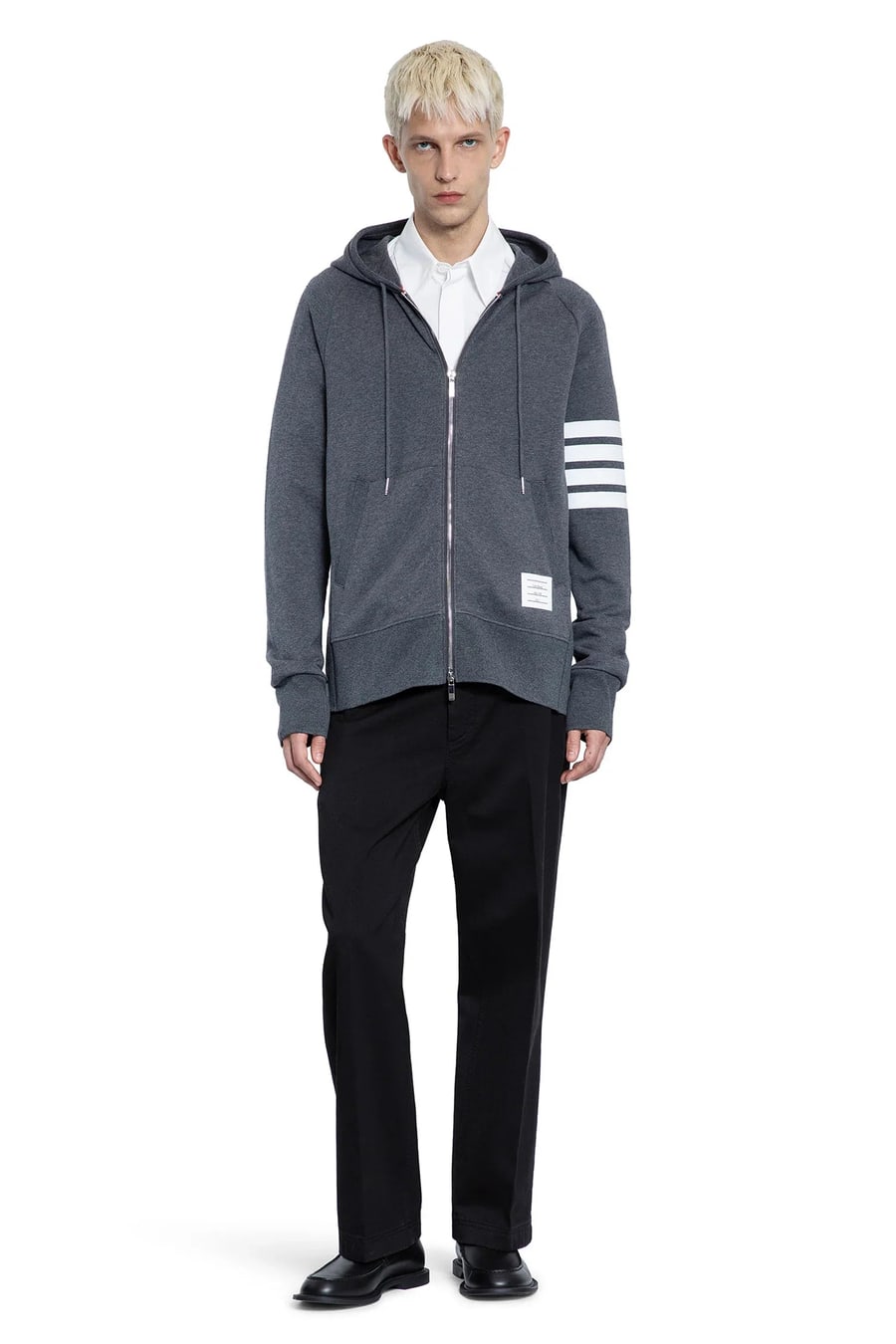 Thom Browne 4-Bar Zip-Up Hoodie in Classic Loopback, view 5