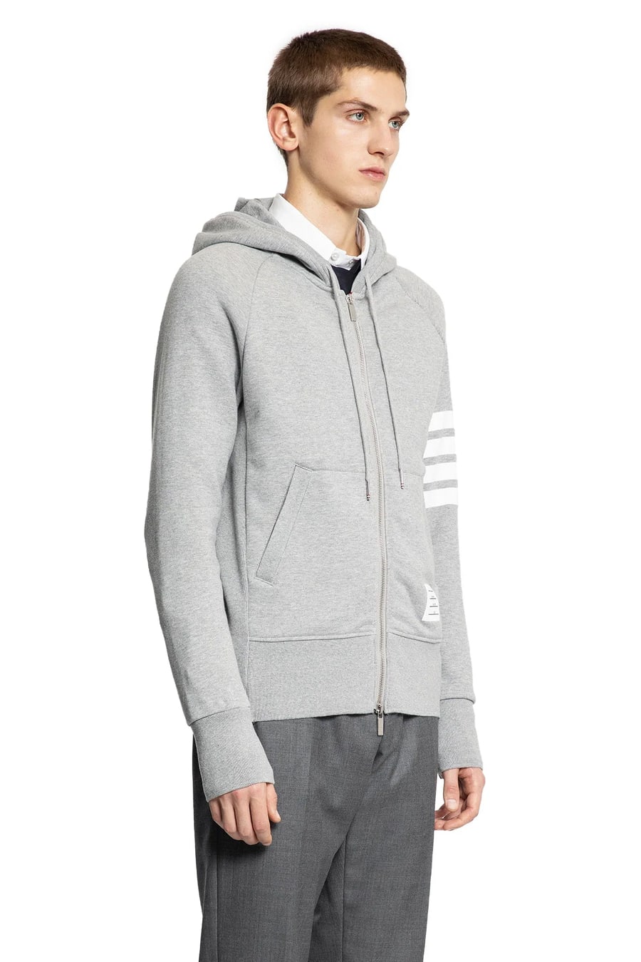 Thom Browne Classic Loopback 4-Bar Zip-Up Hoodie, view 3
