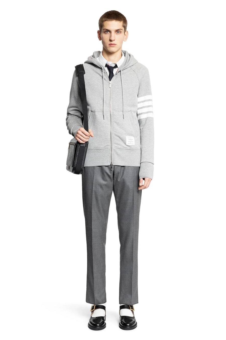 Thom Browne Classic Loopback 4-Bar Zip-Up Hoodie, view 5