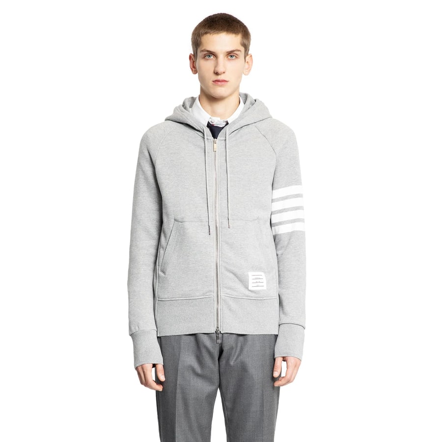 Thom Browne Classic Loopback 4-Bar Zip-Up Hoodie, view 6