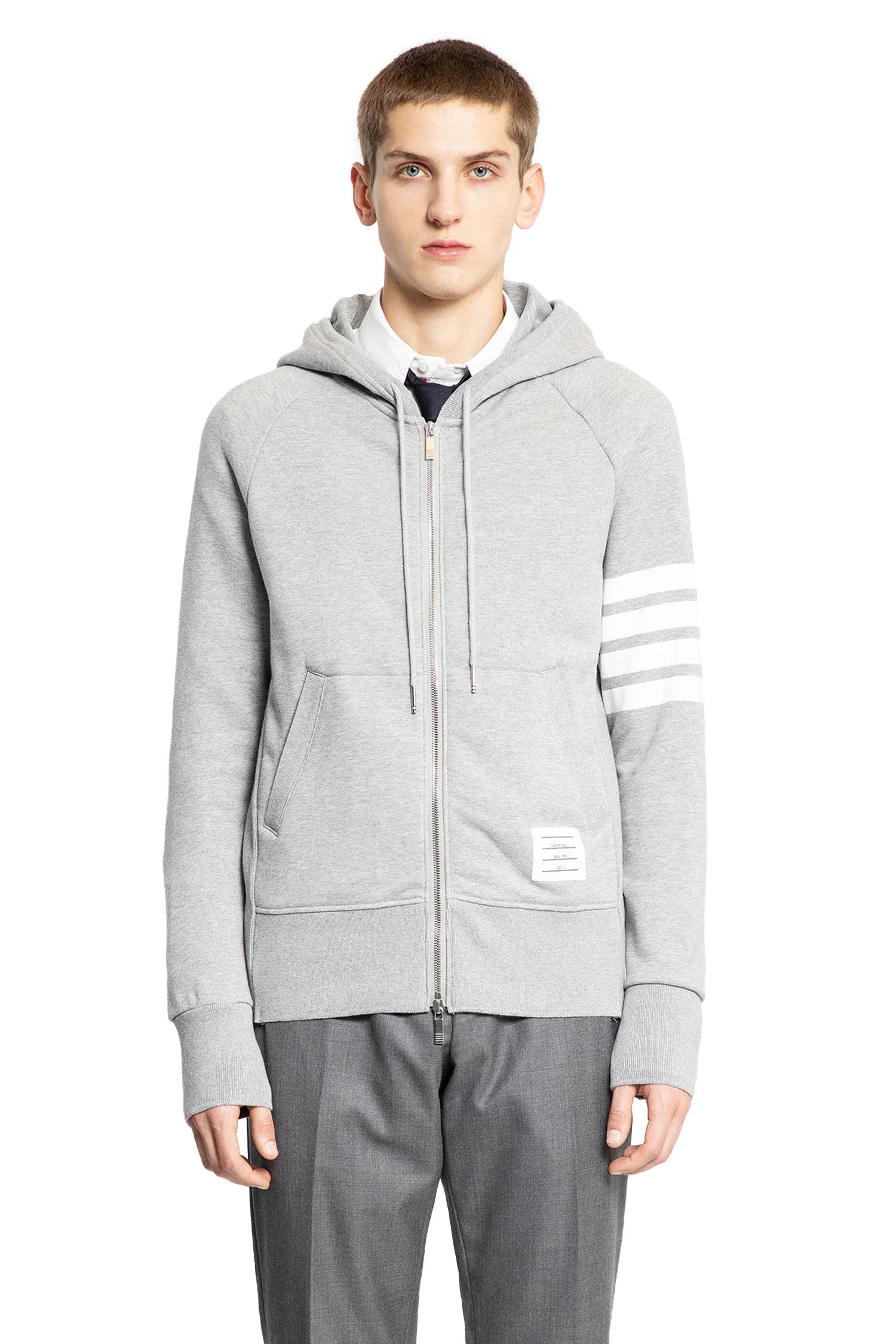 Thom Browne Classic Loopback 4-Bar Zip-Up Hoodie, view 2