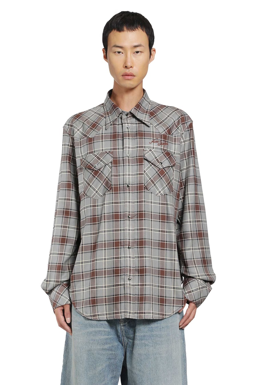 ACNE STUDIOS Flannel Check Button-Up Shirt, view 2