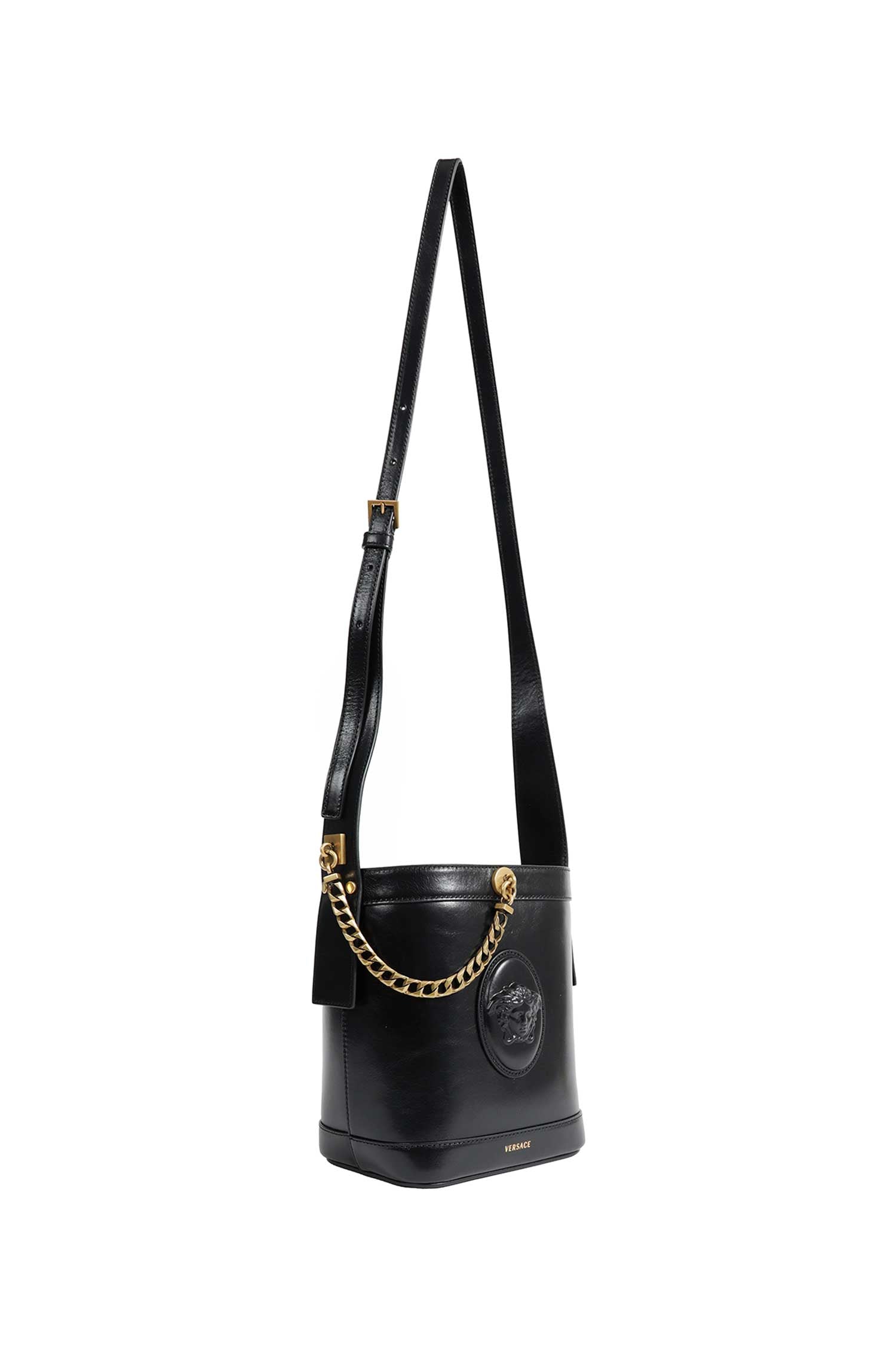 Versace Pivot Mini Leather Buket Bag, view 2