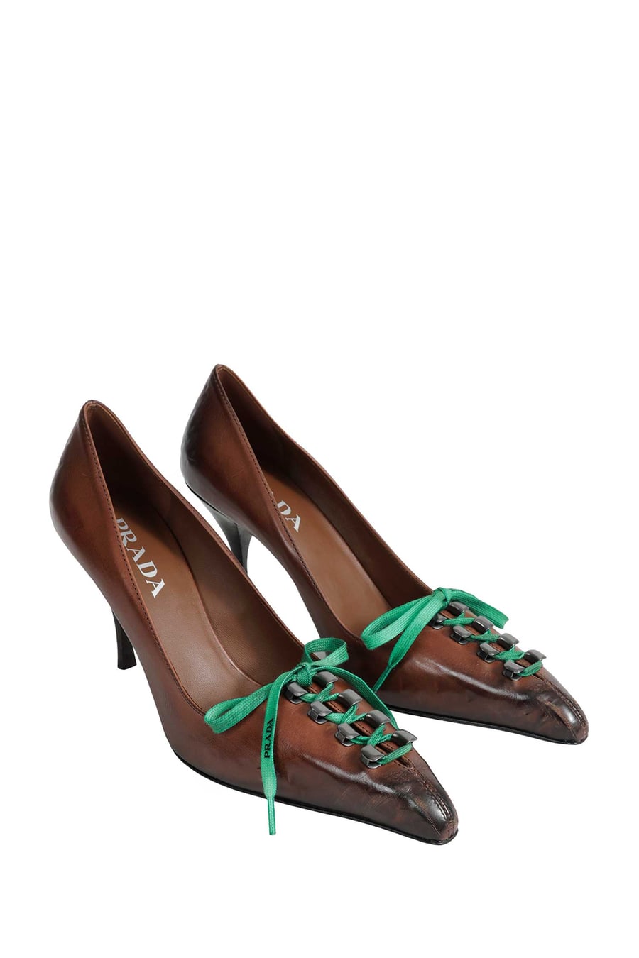 Prada Antiqued Leather Pumps, view 6