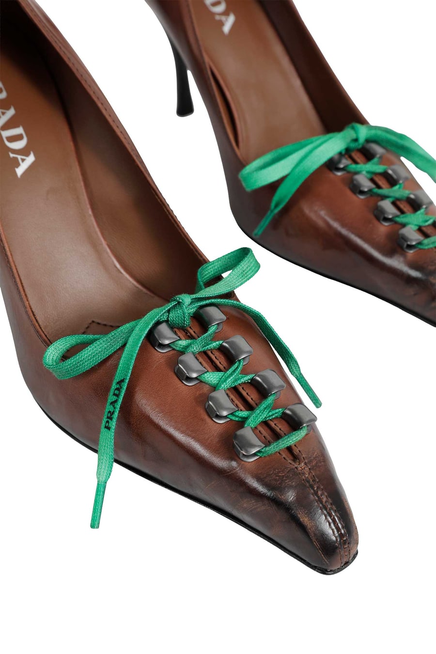 Prada Antiqued Leather Pumps, view 7